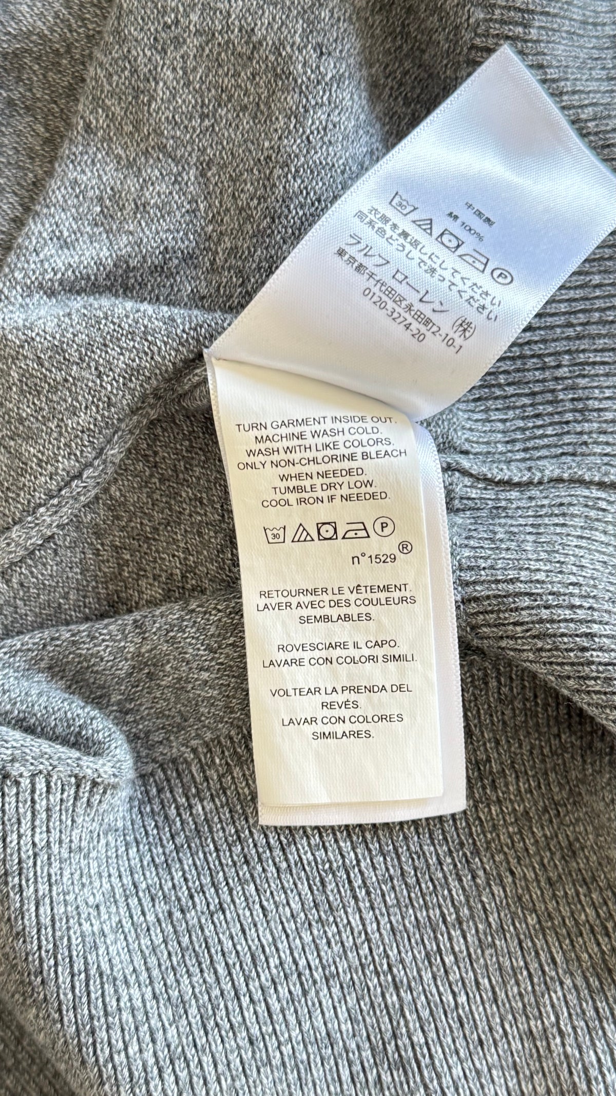 Pull col rond gris Ralph Lauren - XS homme / S femme