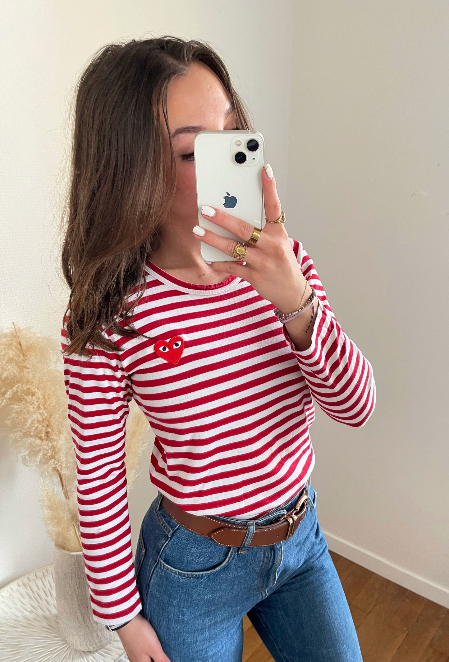 Pull col rond marinière rouge Comme des Garçons - XS