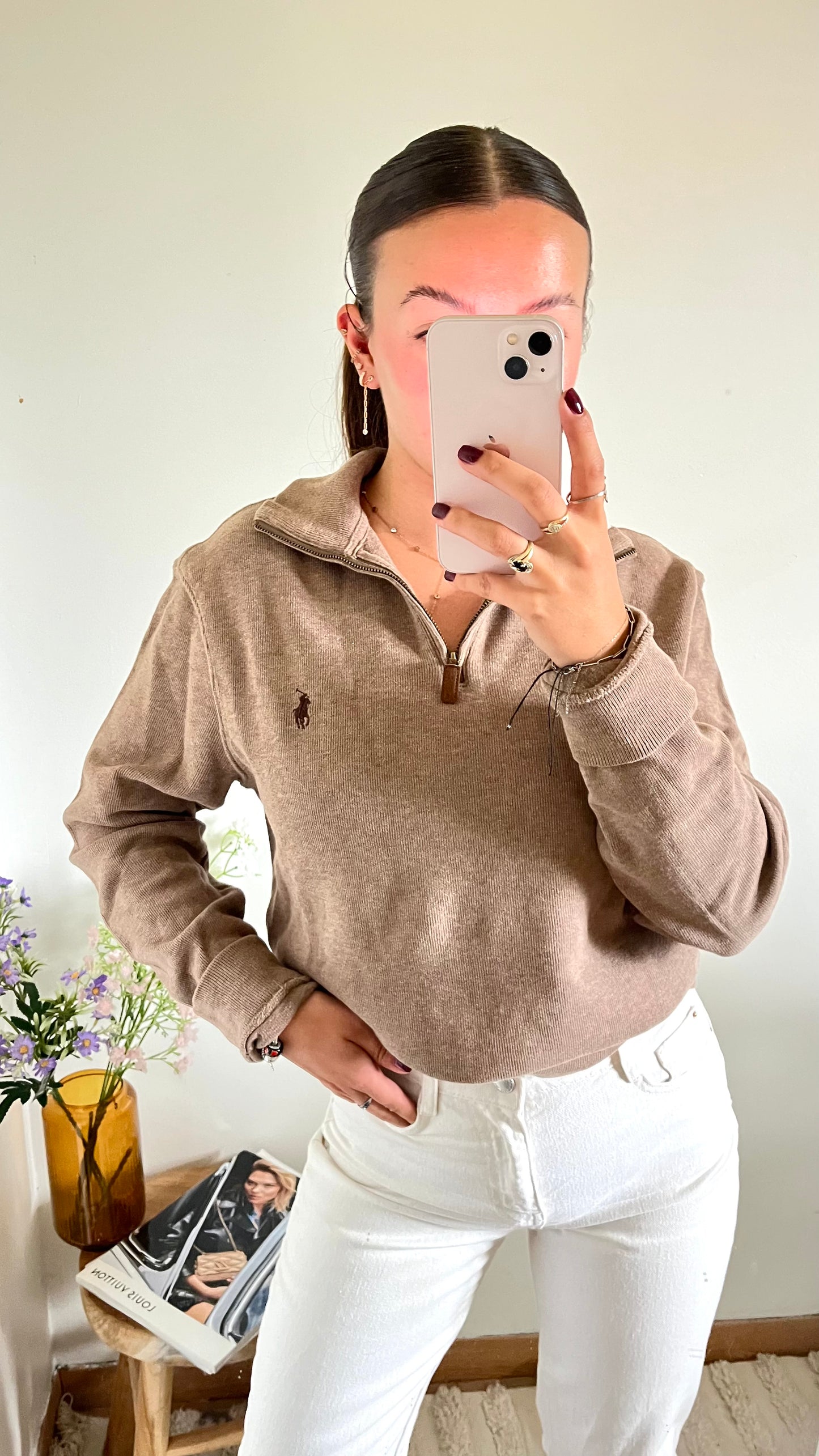 Pull demi-zippé beige Ralph Lauren - M femme / S homme