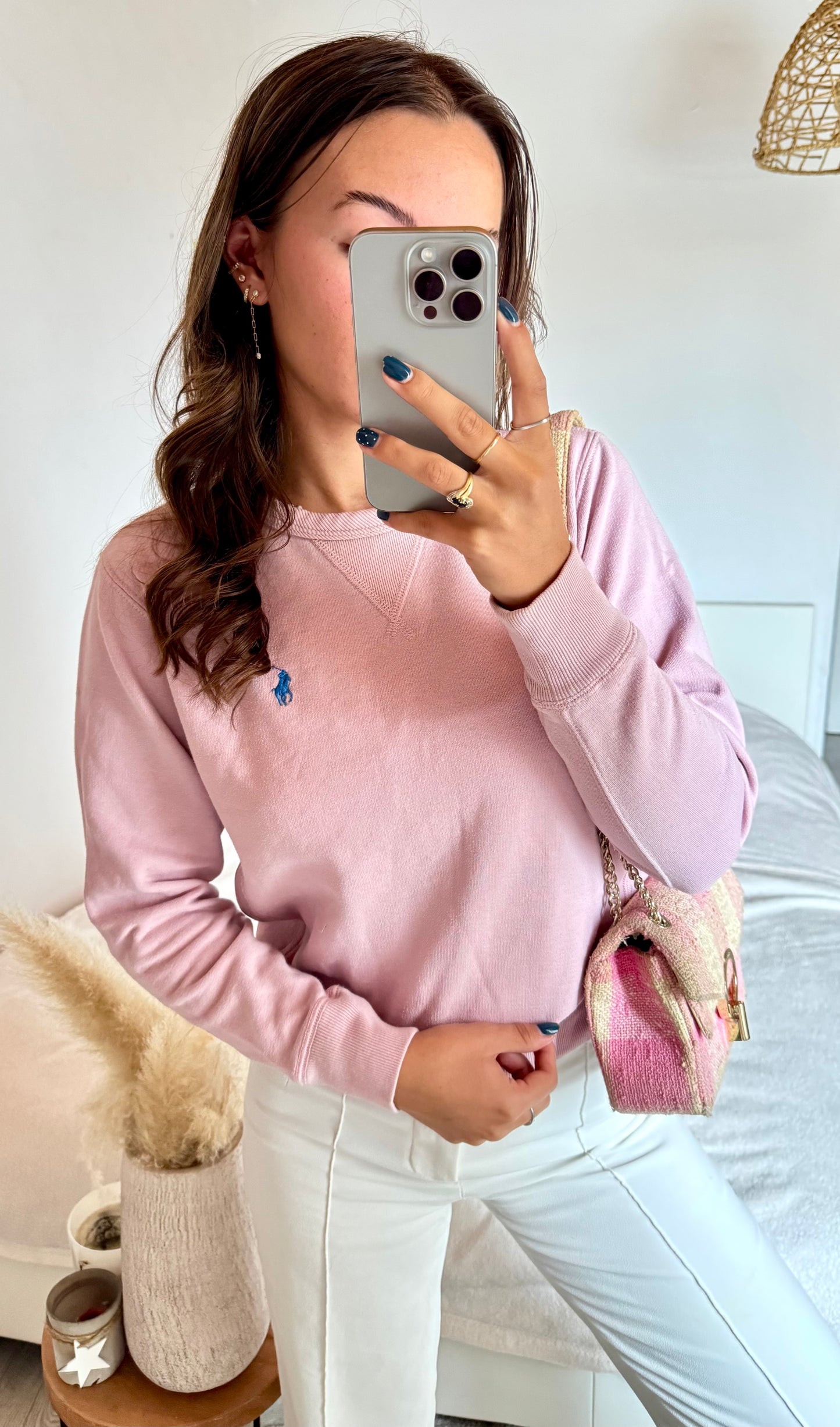 Sweat col rond rose pastel Ralph Lauren - XS