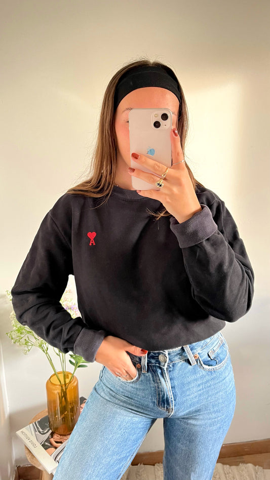 Sweat col rond noir Ami Paris - S