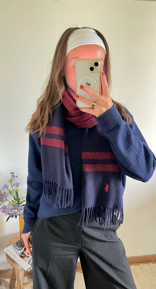 Écharpe laine marine et bordeaux Ralph Lauren