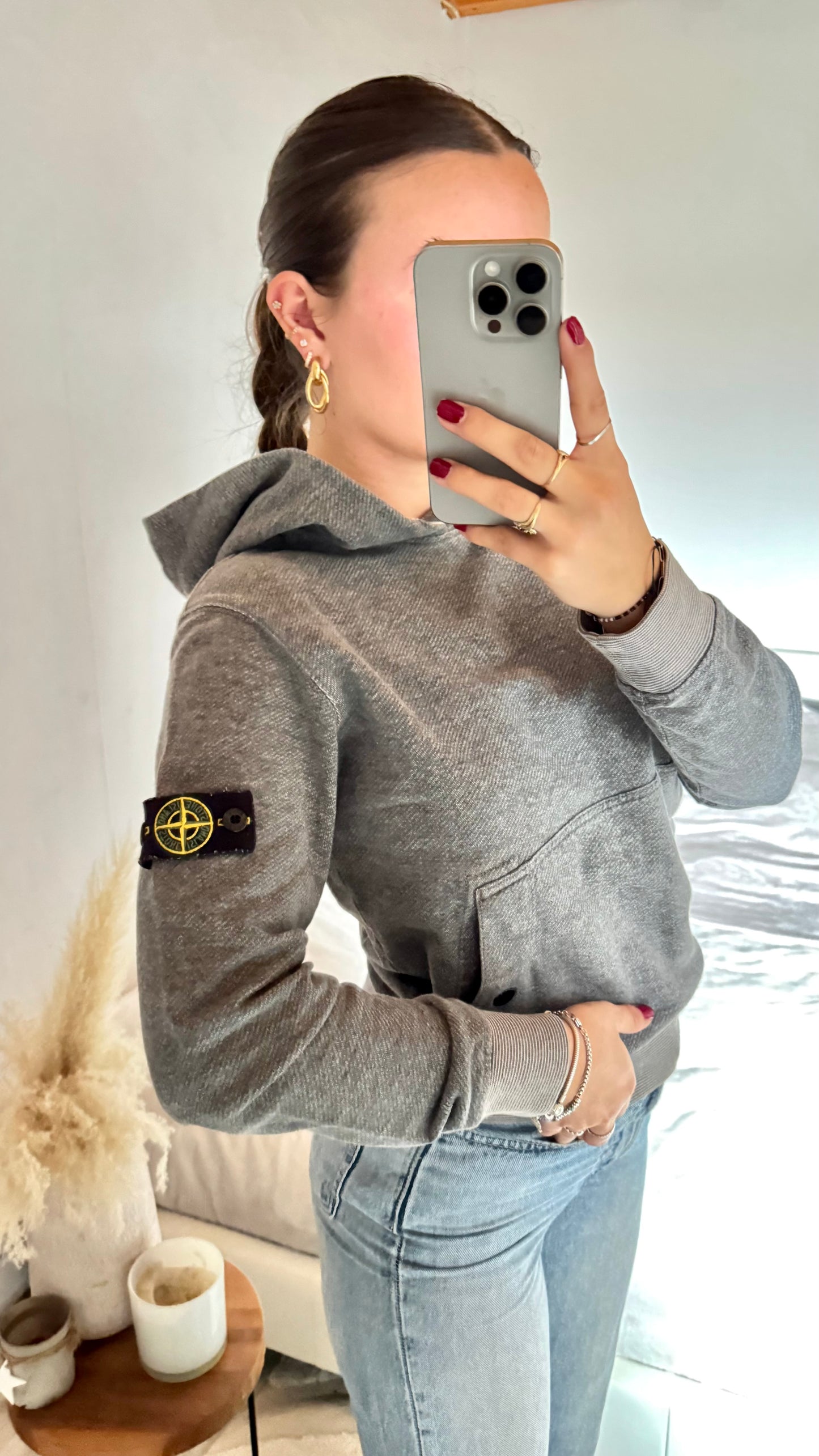 Sweat à capuche gris Stone Island - S