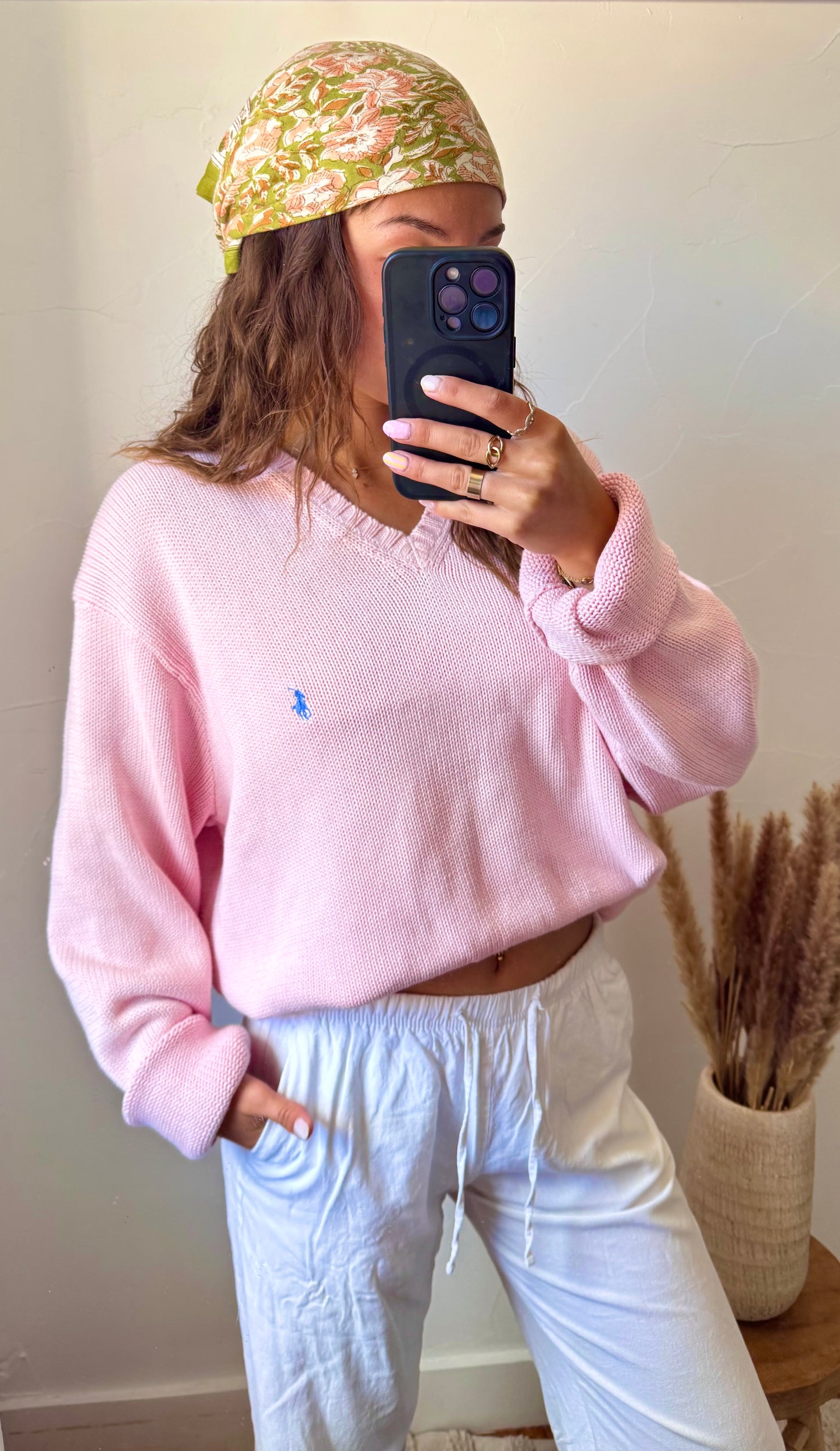 Pull col V rose pastel Ralph Lauren - L/XL