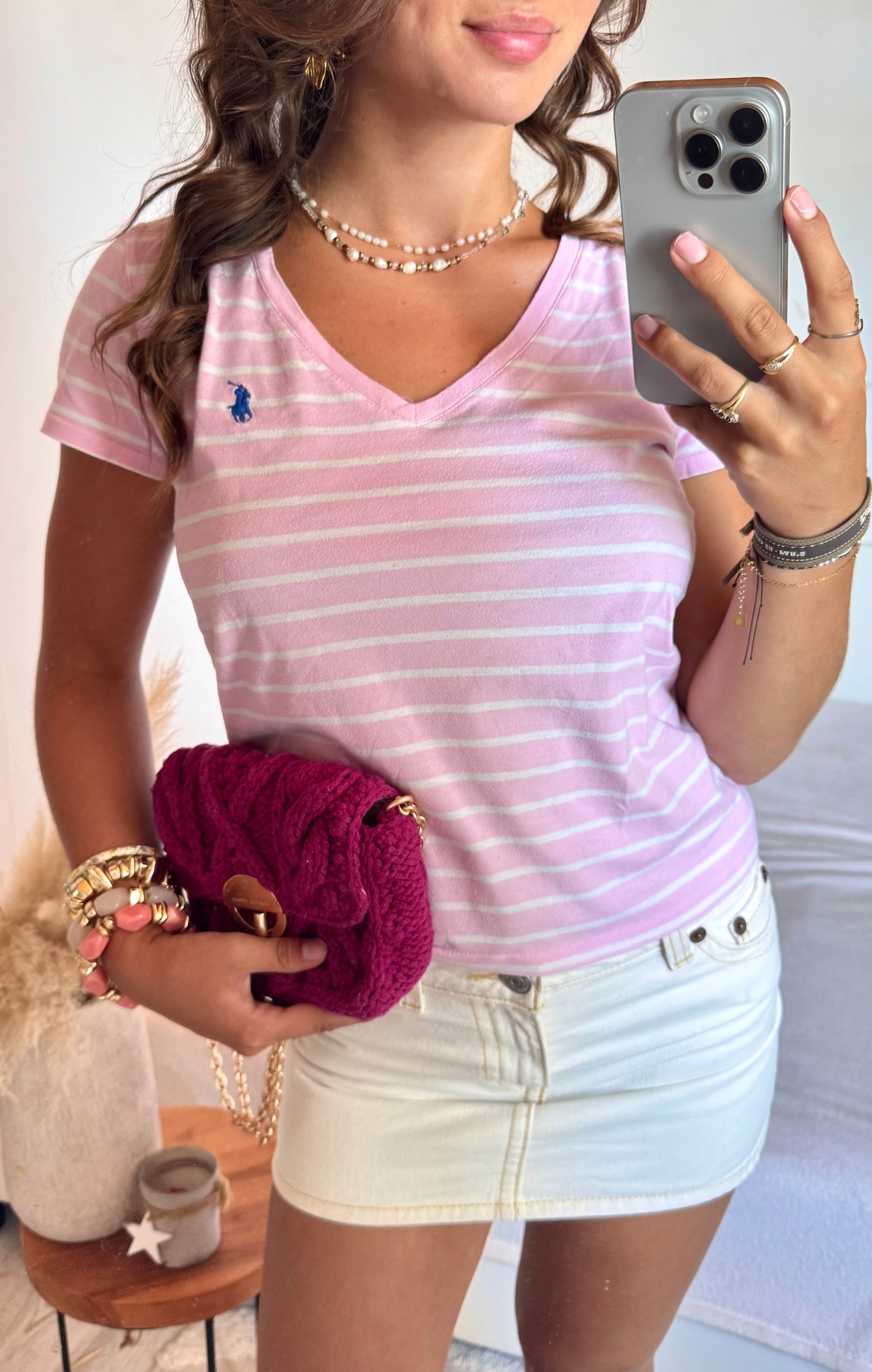 T-shirt rayé rose Ralph Lauren - S
