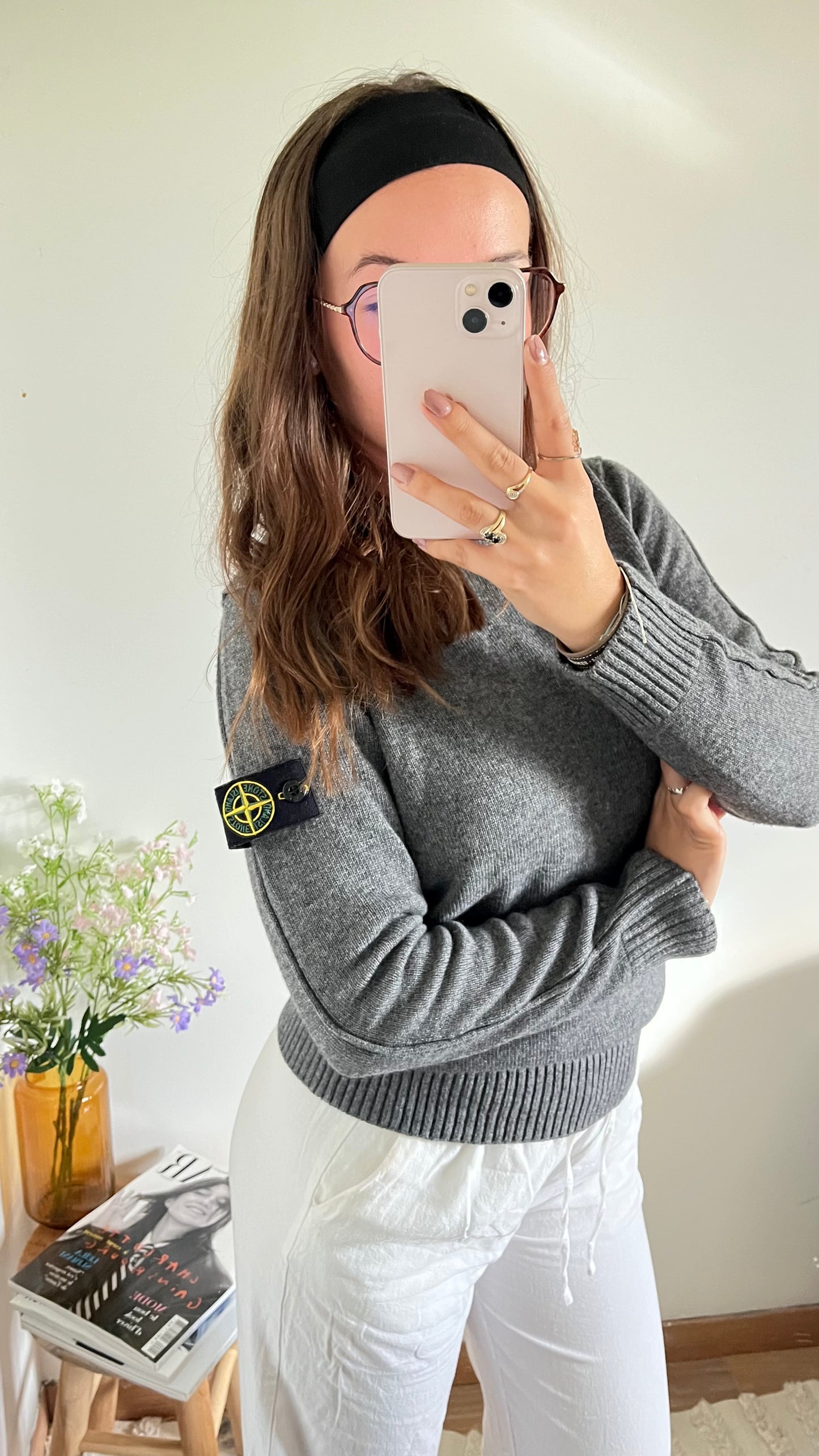 Pull en laine gris chiné Stone Island - S