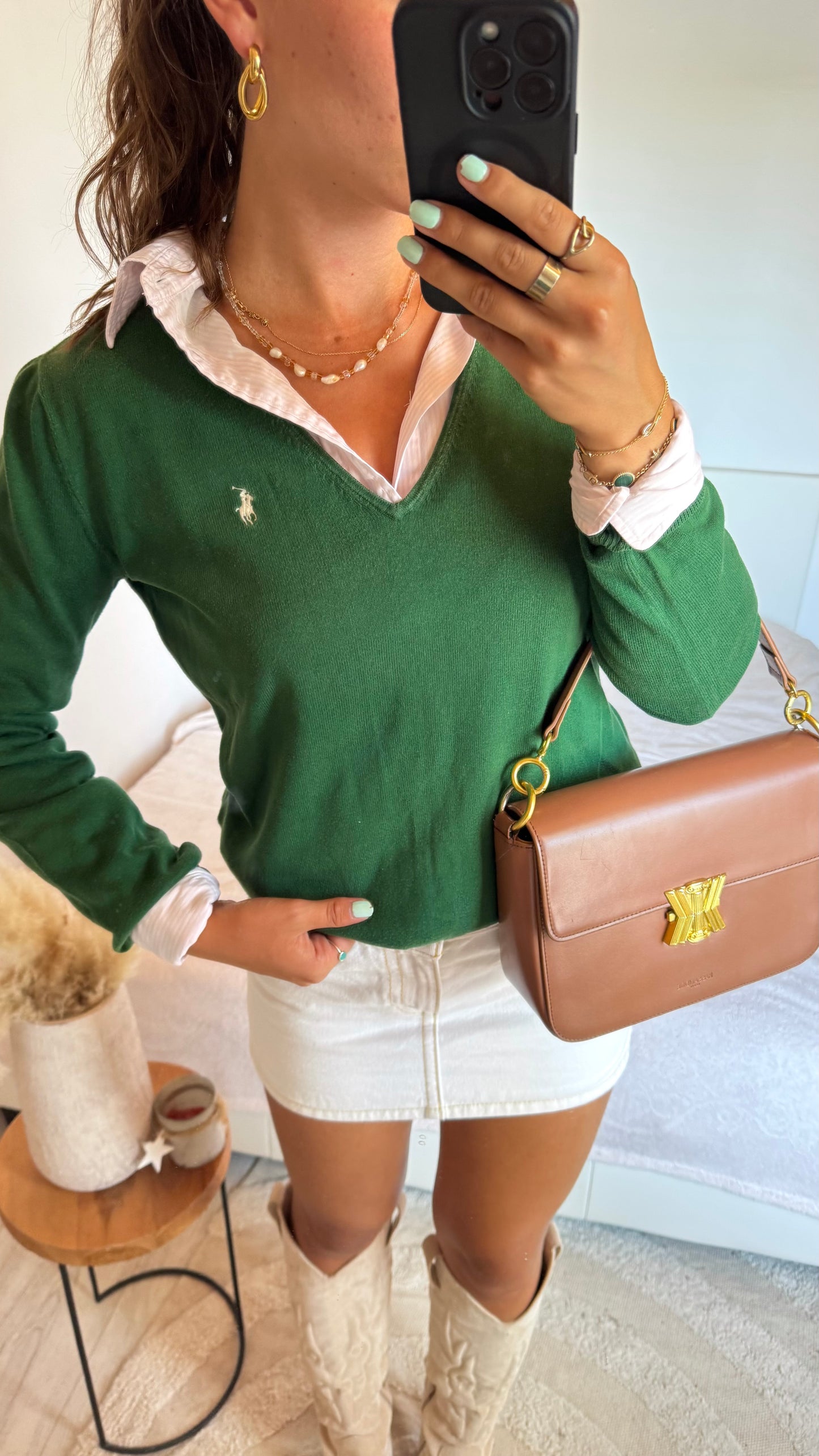 Pull col V vert sapin Ralph Lauren - L