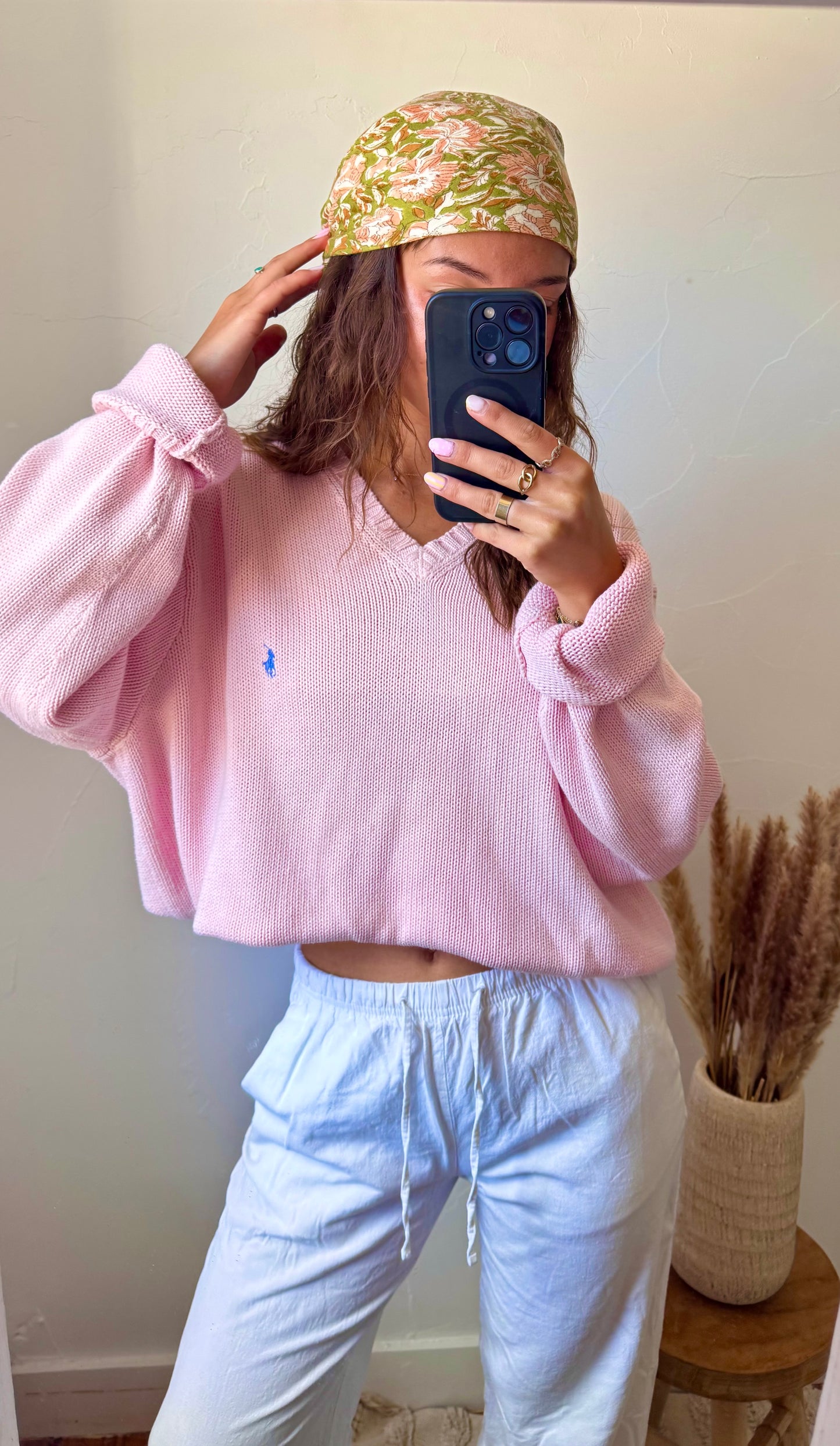Pull col V rose pastel Ralph Lauren - L/XL