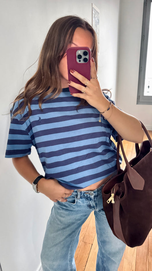 T-shirt bleu à rayures Ralph Lauren - M homme / L femme