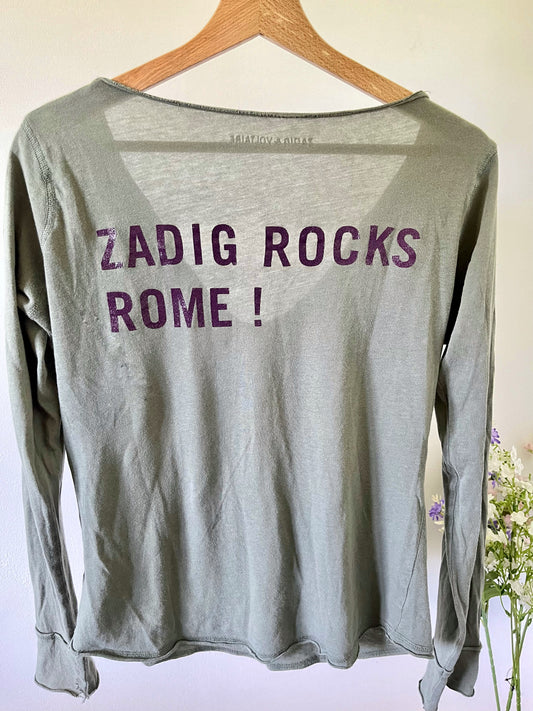 T-shirt manches longues kaki inscriptions au dos Zadig & Voltaire - XS