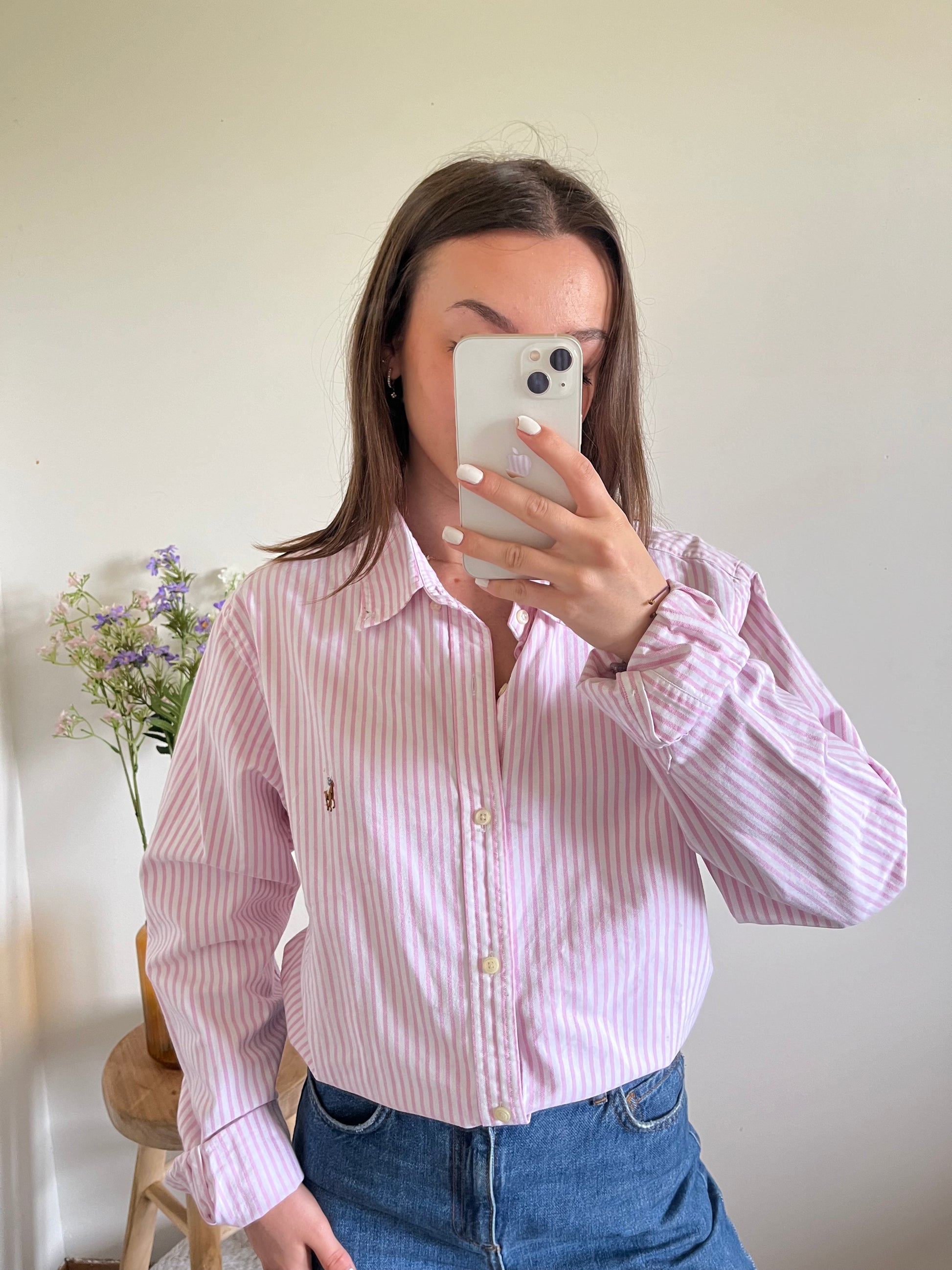 Chemise rayée rose Ralph Lauren - L homme / XL femme.