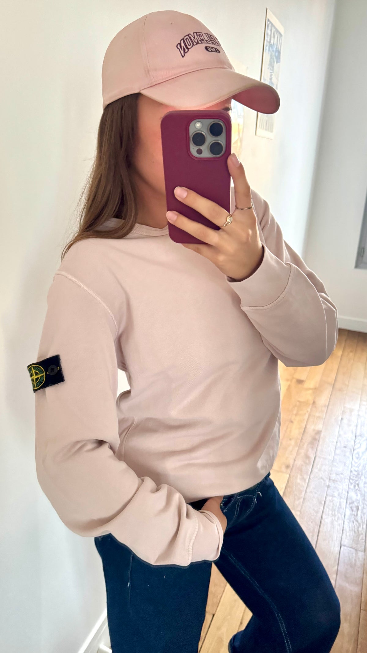 Pull col rond rose pastel Stone Island - S