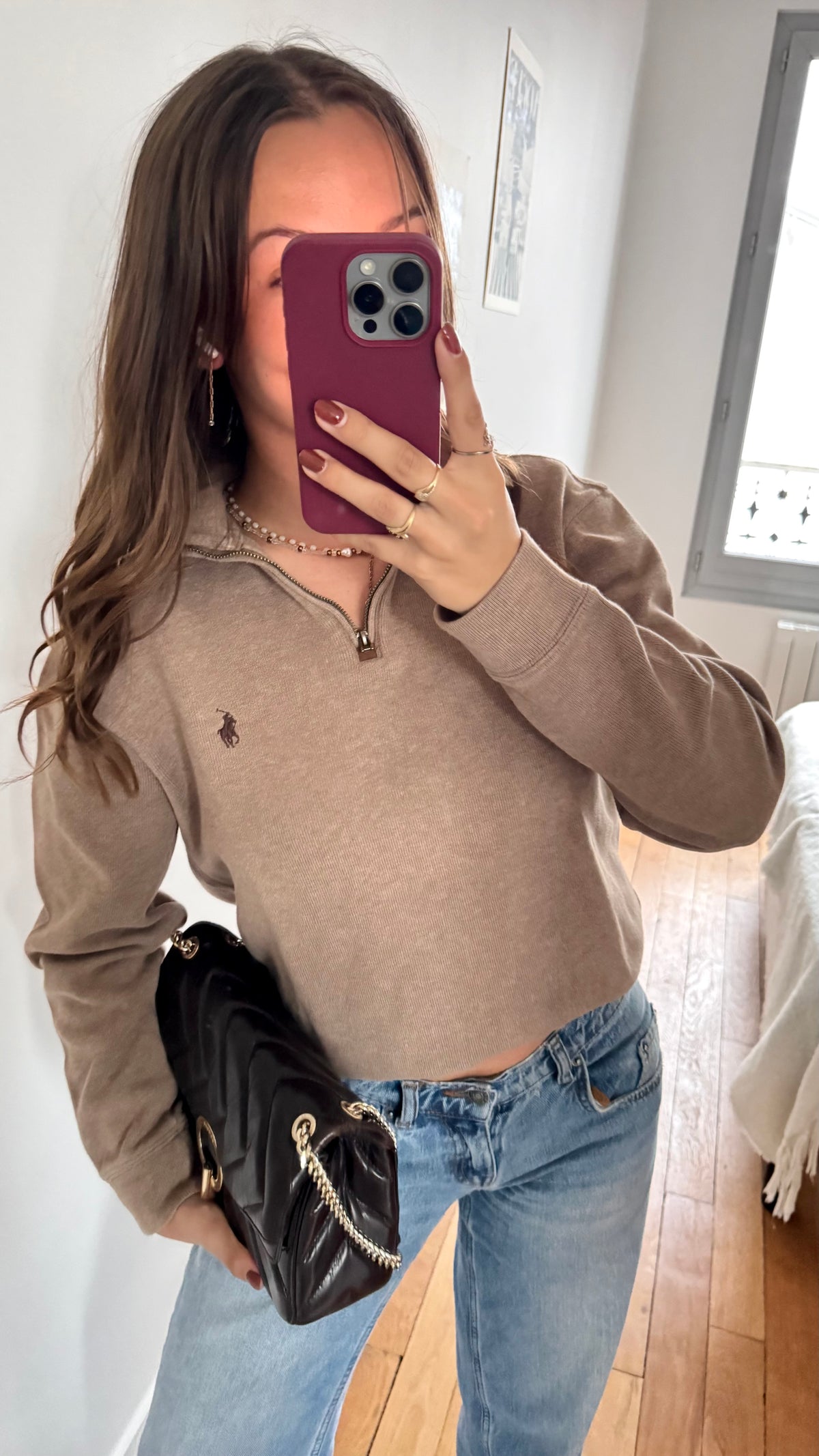 Pull demi-zip marron Ralph Lauren - M