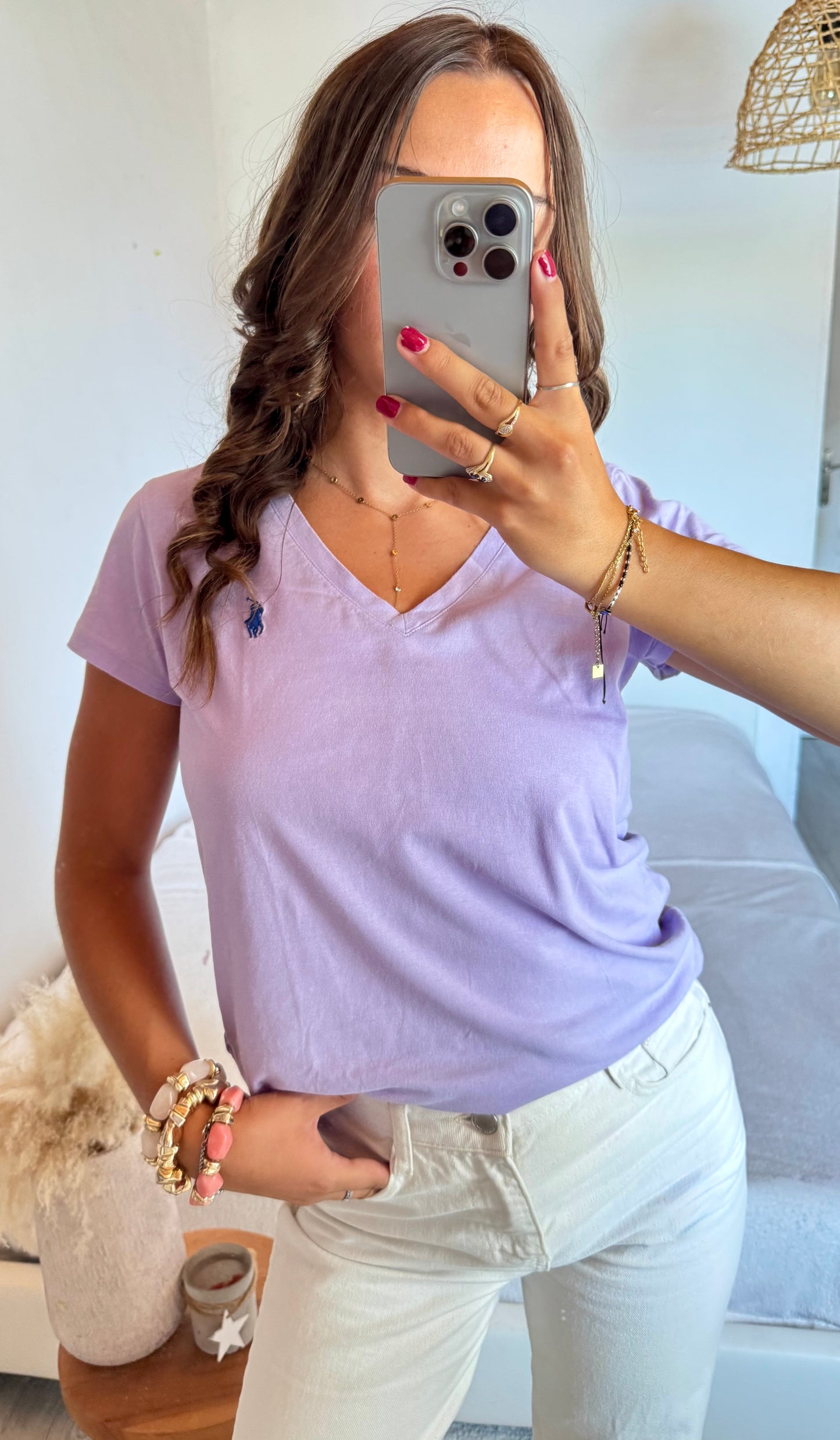 T-shirt col V lilas Ralph Lauren - S
