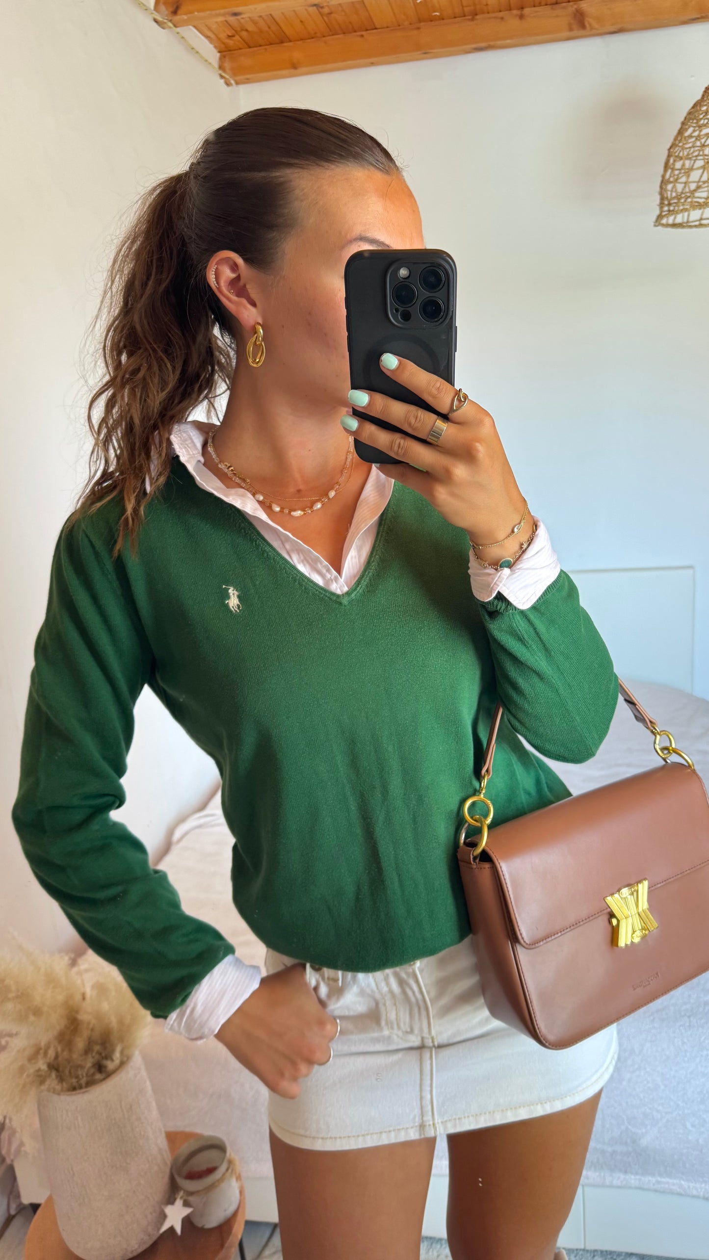 Pull col V vert sapin Ralph Lauren - L
