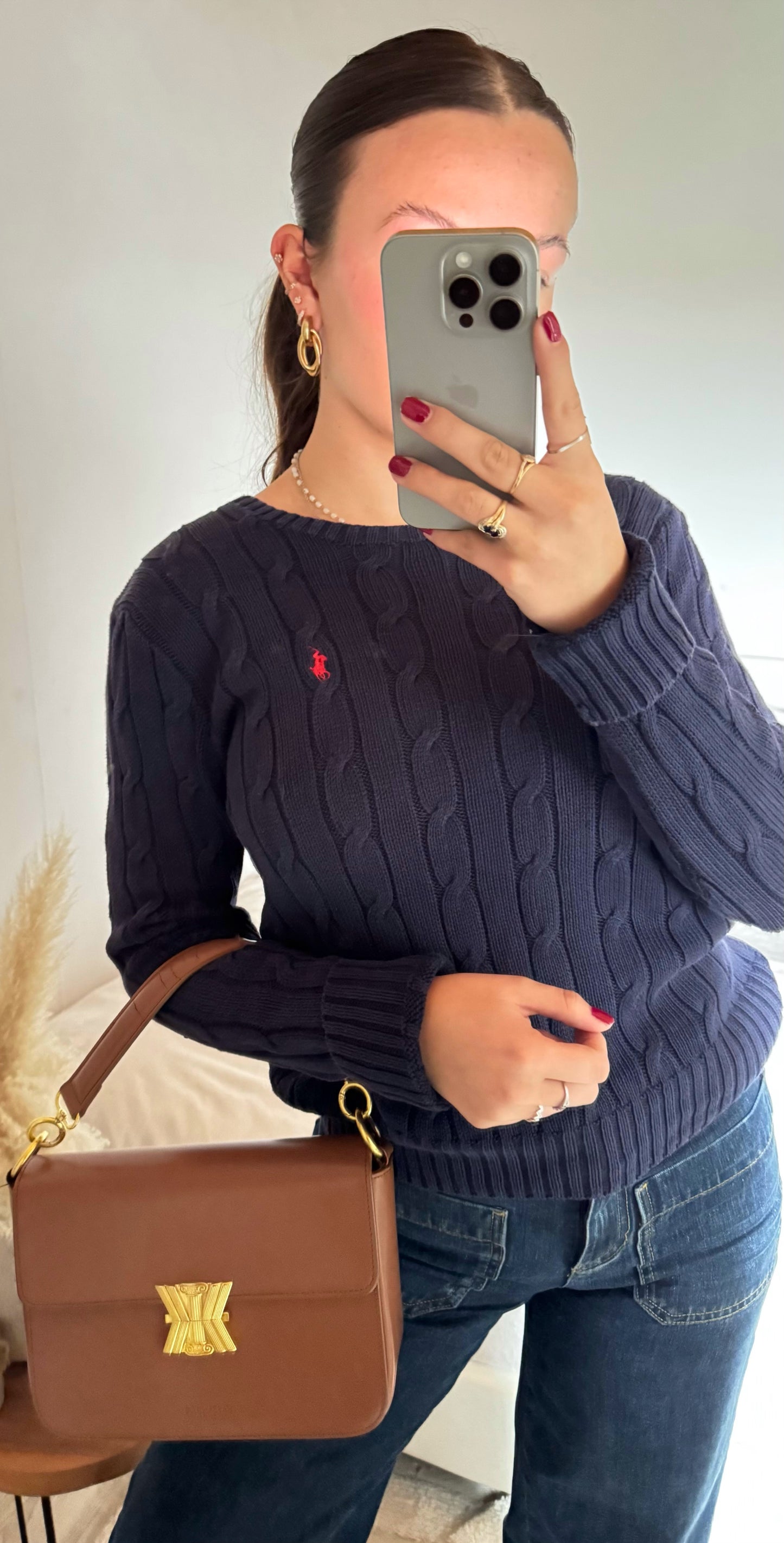 Pull torsadé bleu marine Ralph Lauren - M