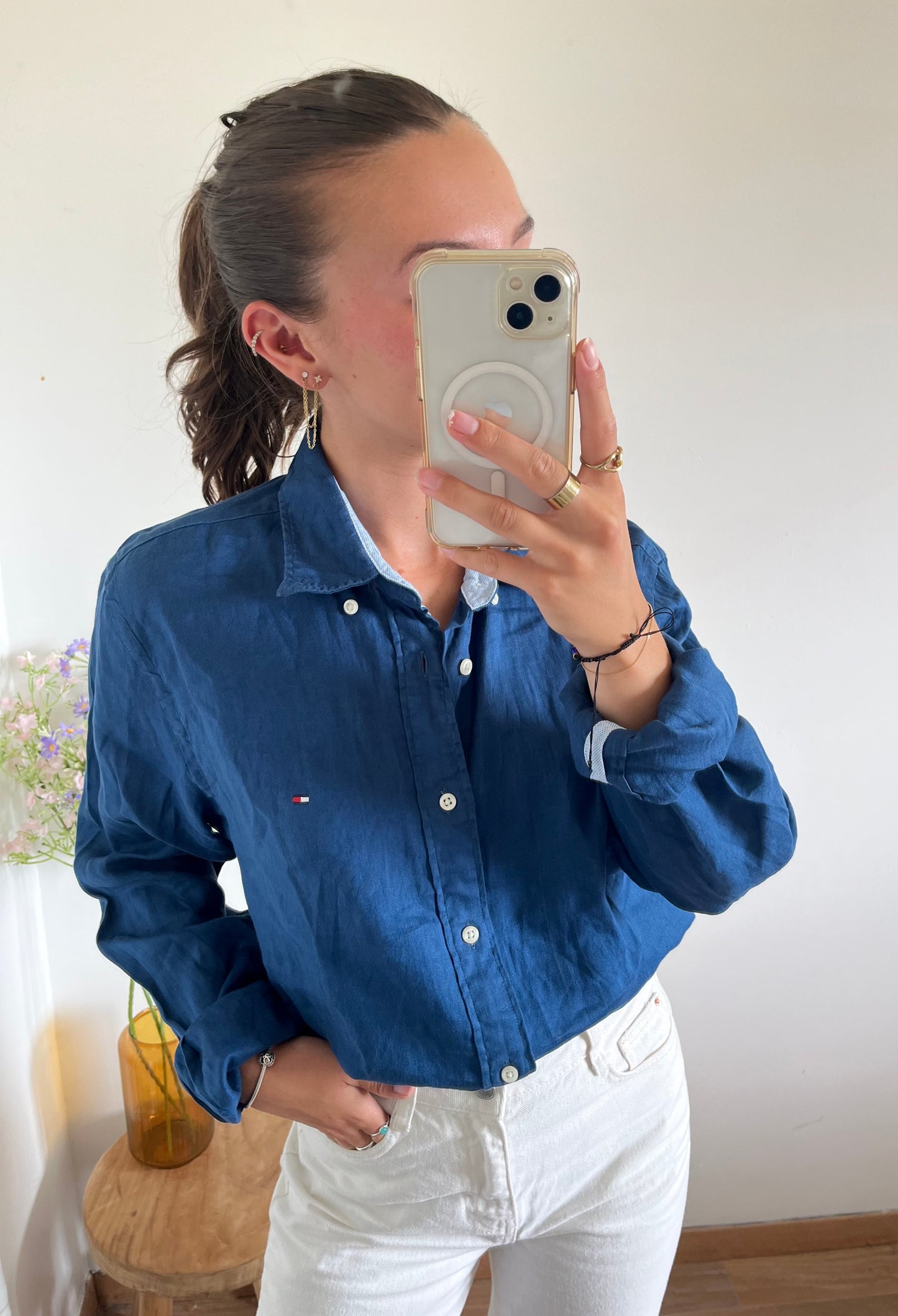 Chemise en lin bleu foncé Tommy Hilfiger - S homme / L femme