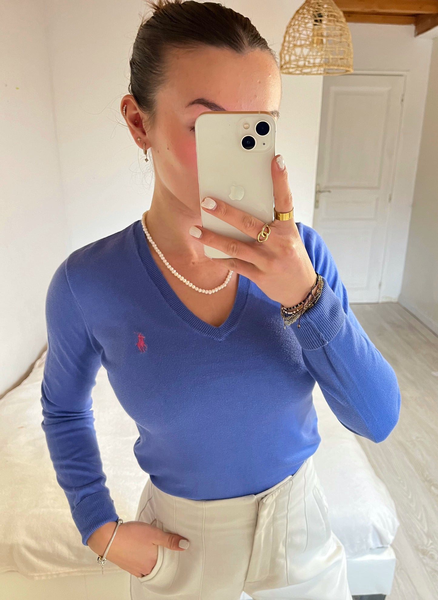 Pull col V bleu Ralph Lauren - S