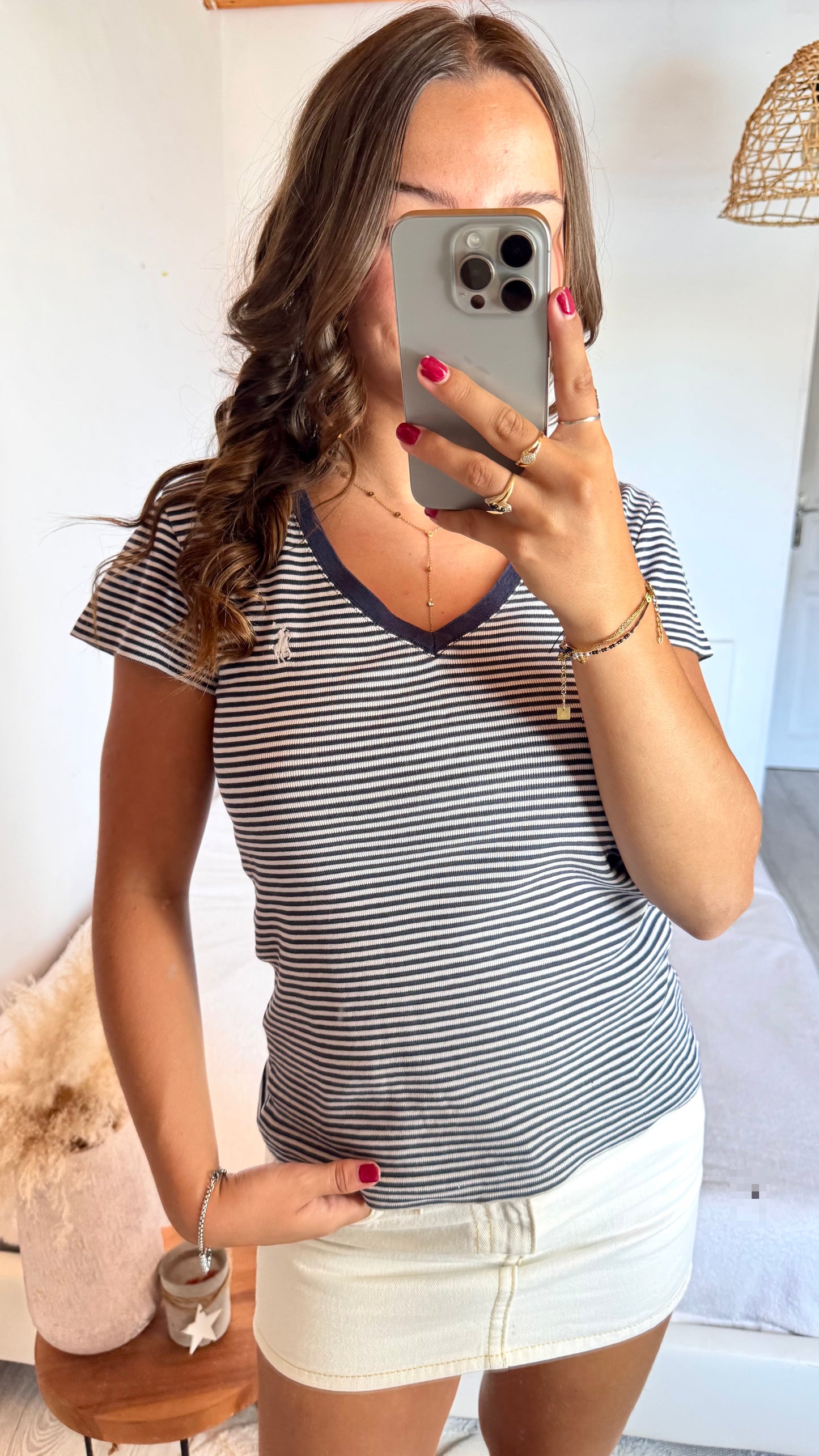 T-shirt rayé col V Ralph Lauren - S