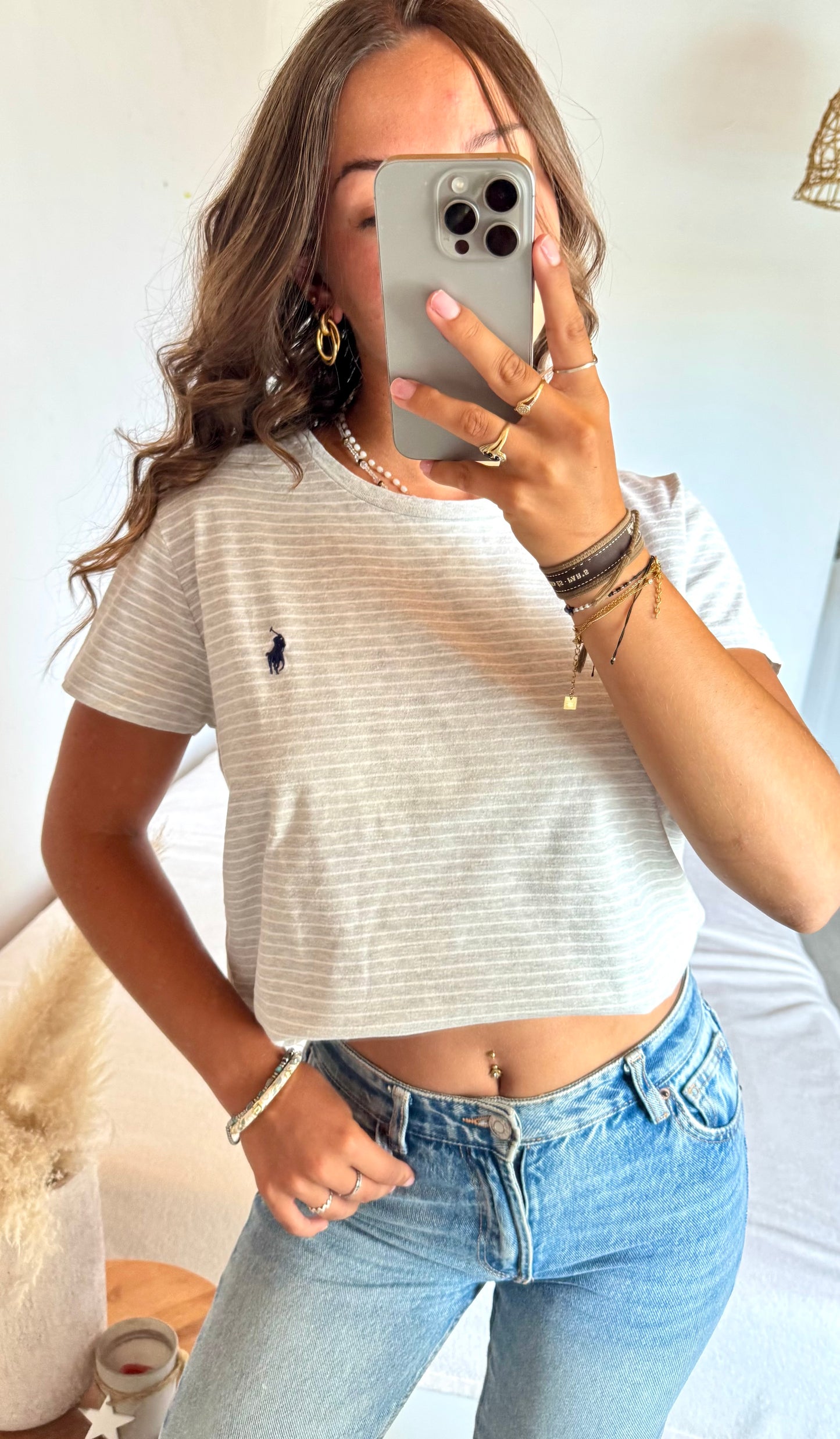 T-shirt rayé gris Ralph Lauren - M