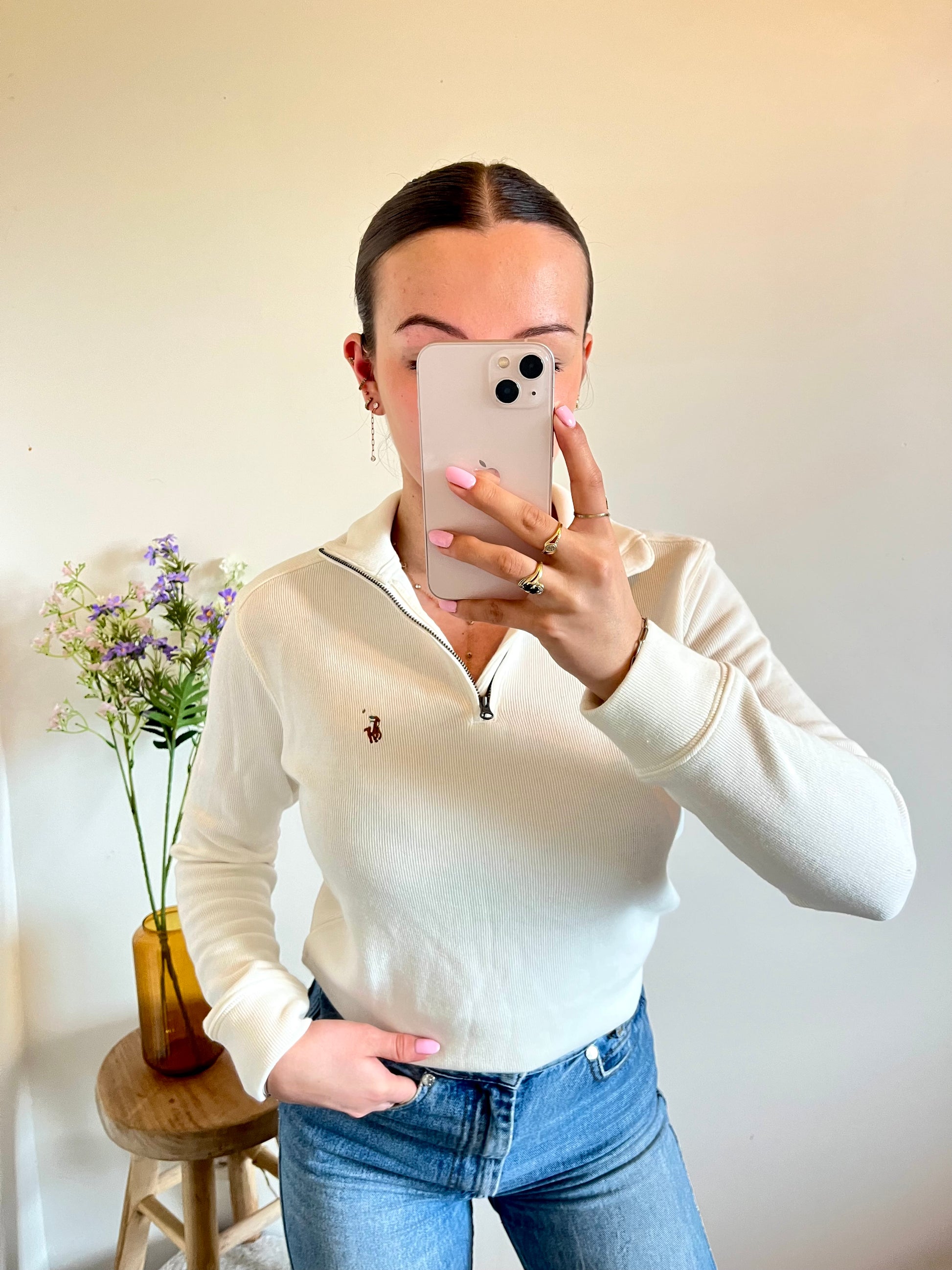 Pull demi-zip blanc Ralph Lauren - XS.