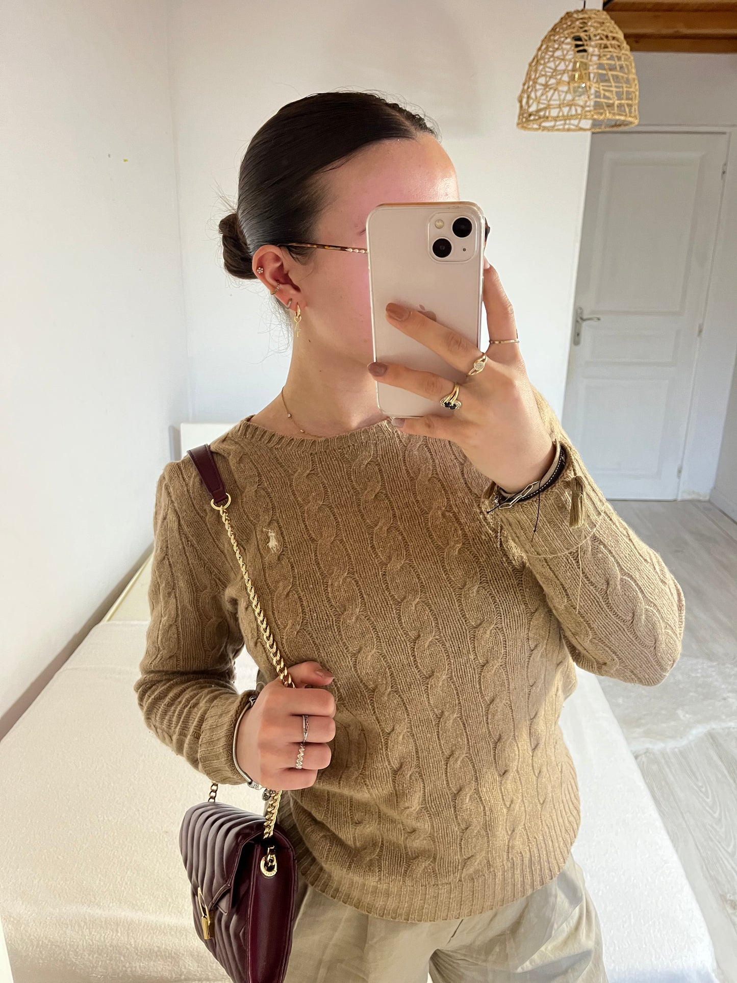 Pull torsadé beige laine & cachemire - L