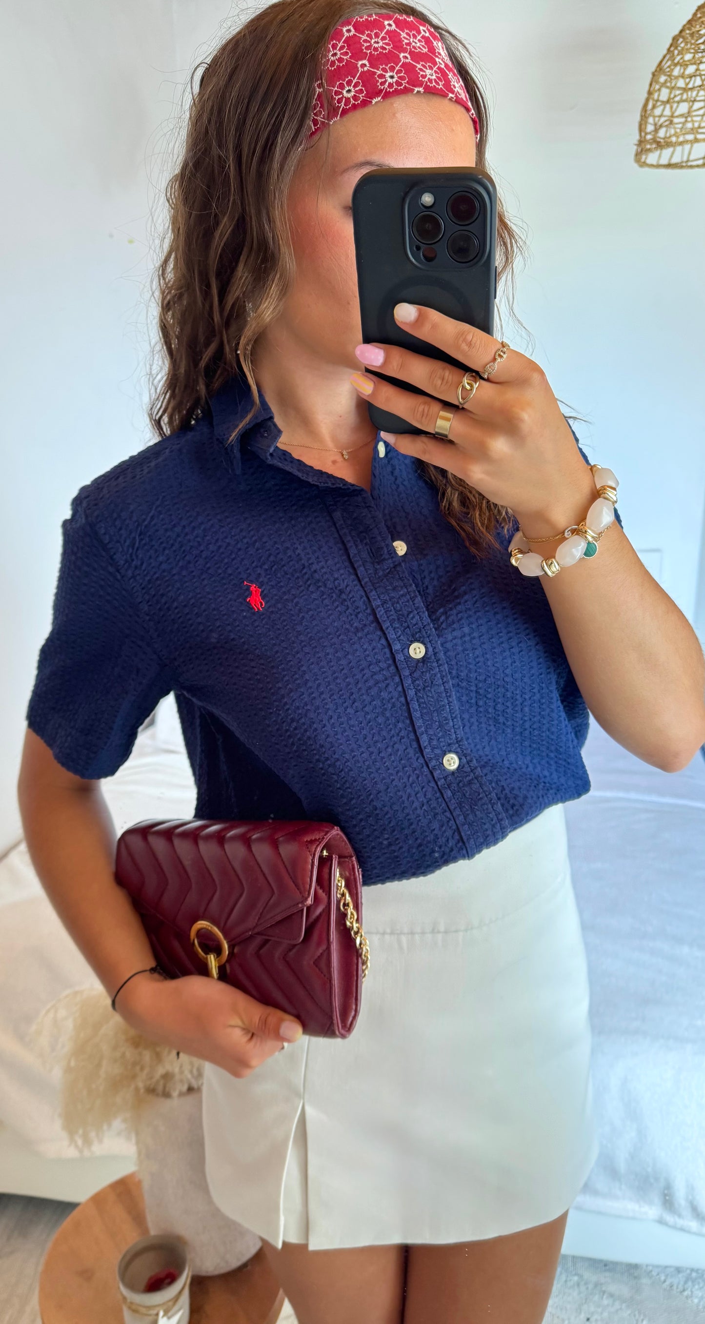 Chemise gaufrée manche courte marine Ralph Lauren - S