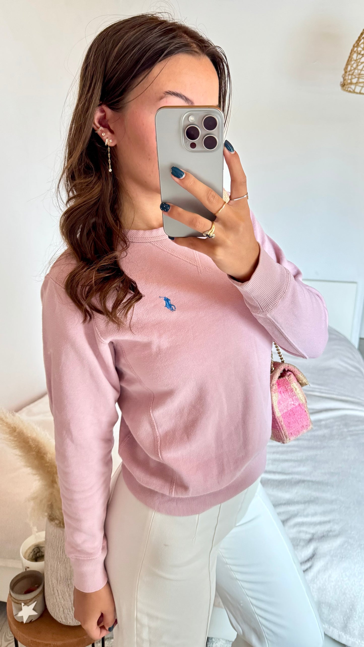 Sweat col rond rose pastel Ralph Lauren - XS