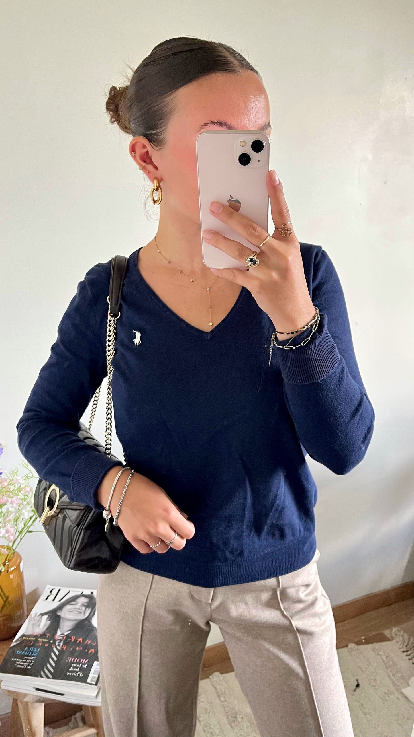 Pull col V bleu marine Ralph Lauren - M