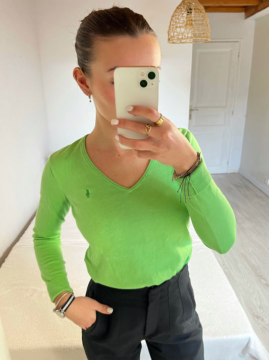 Pull col V vert pomme Ralph Lauren - S