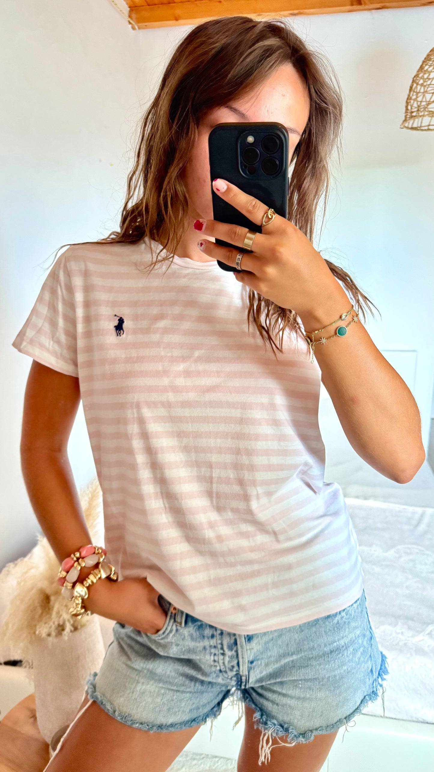 T-shirt rayé rose Ralph Lauren - M