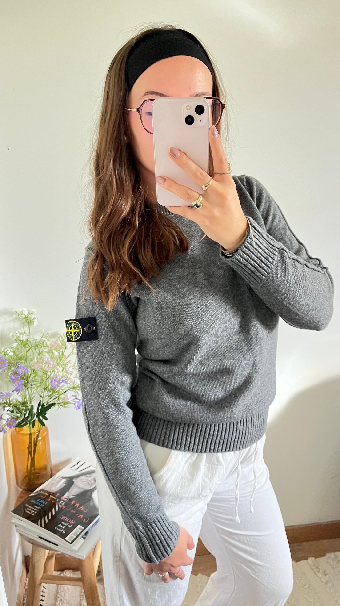 Pull en laine gris chiné Stone Island - S