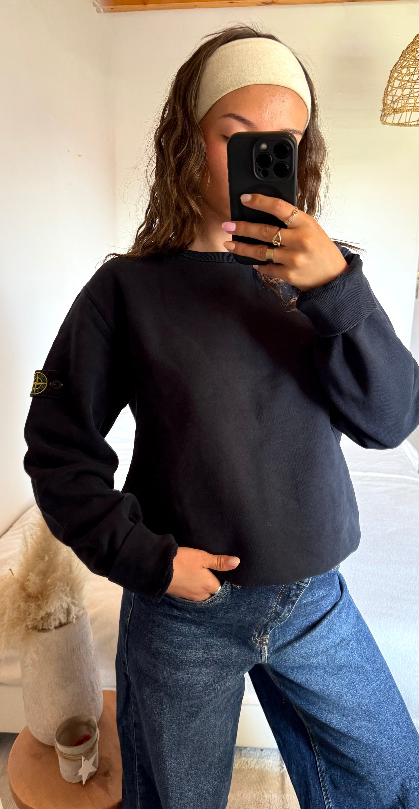 Pull col rond noir Stone Island - M