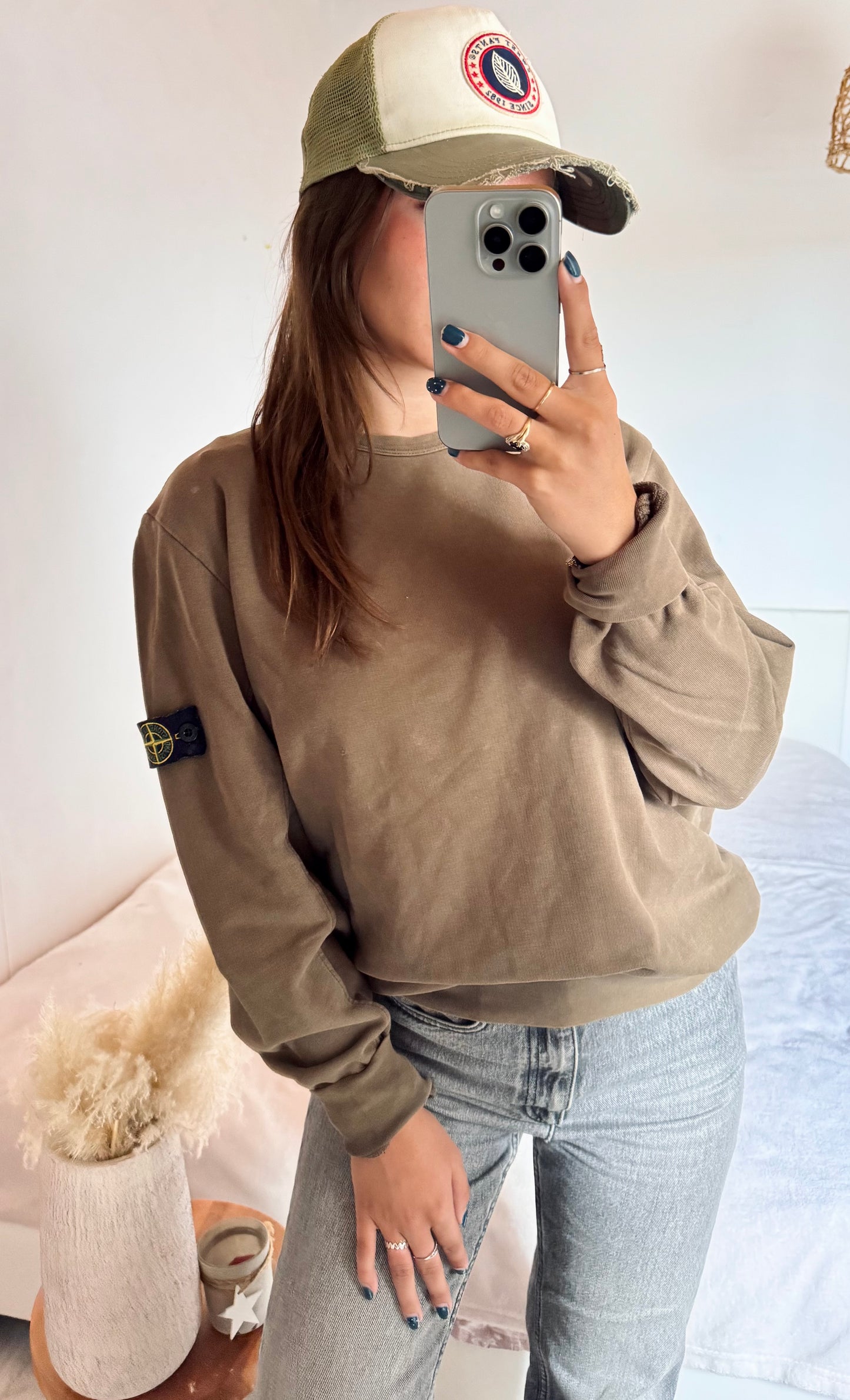 Pull col rond marron Stone Island - M