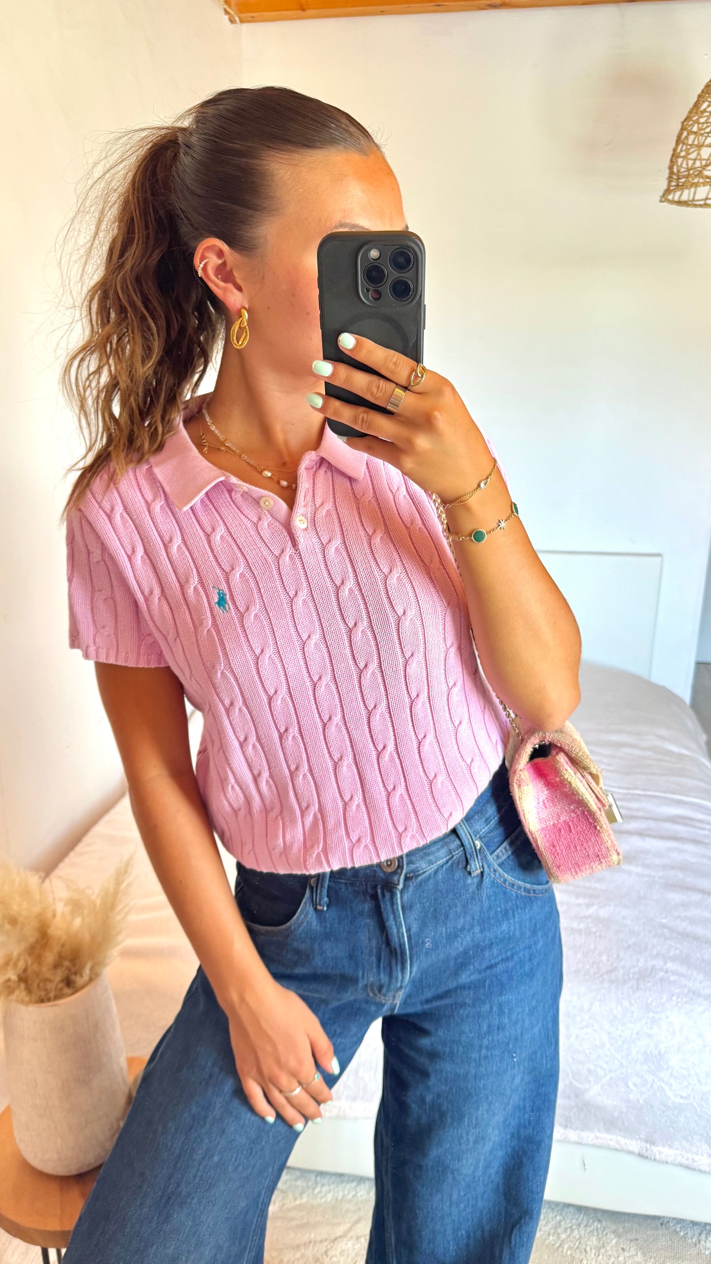 Polo torsadé rose Ralph Lauren - M