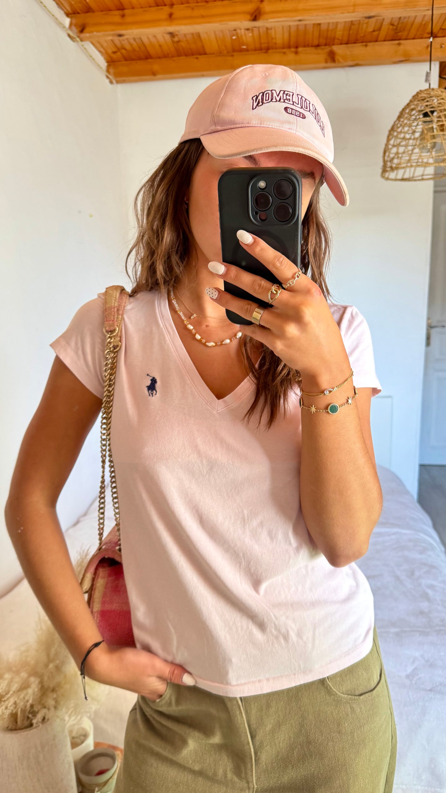 T-shirt col V rose pastel Ralph Lauren - M
