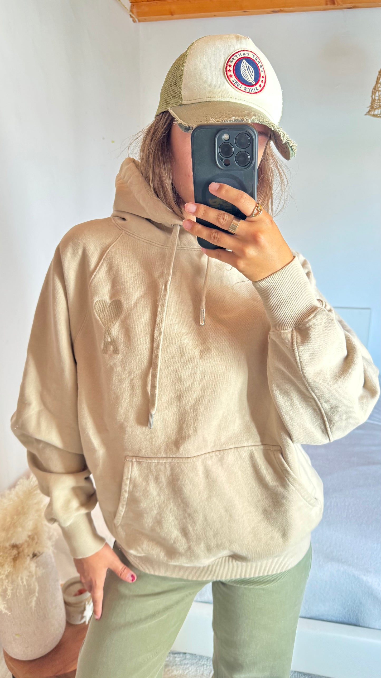 Sweat à capuche beige Ami Paris - M mixte