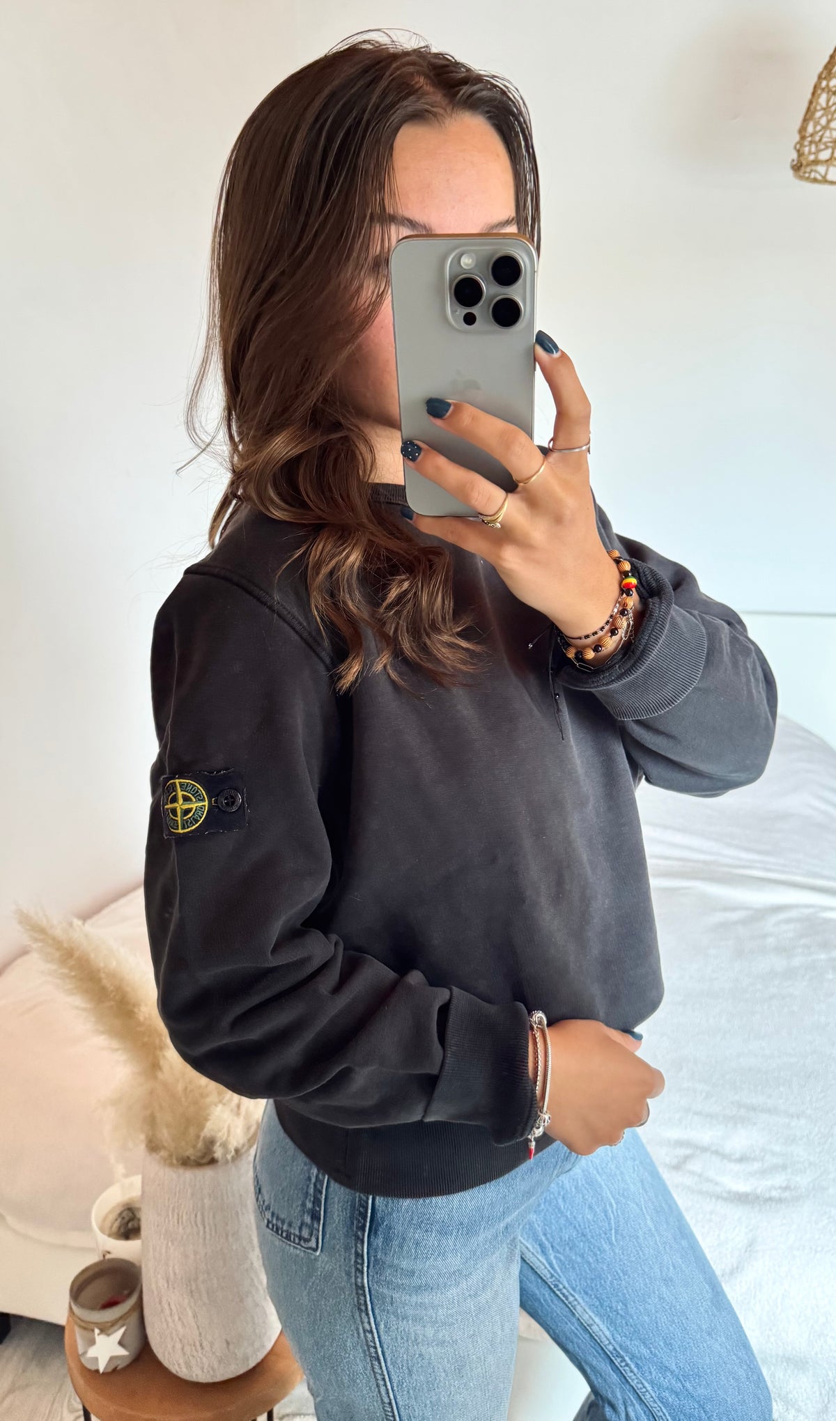 Pull col rond noir Stone Island - S
