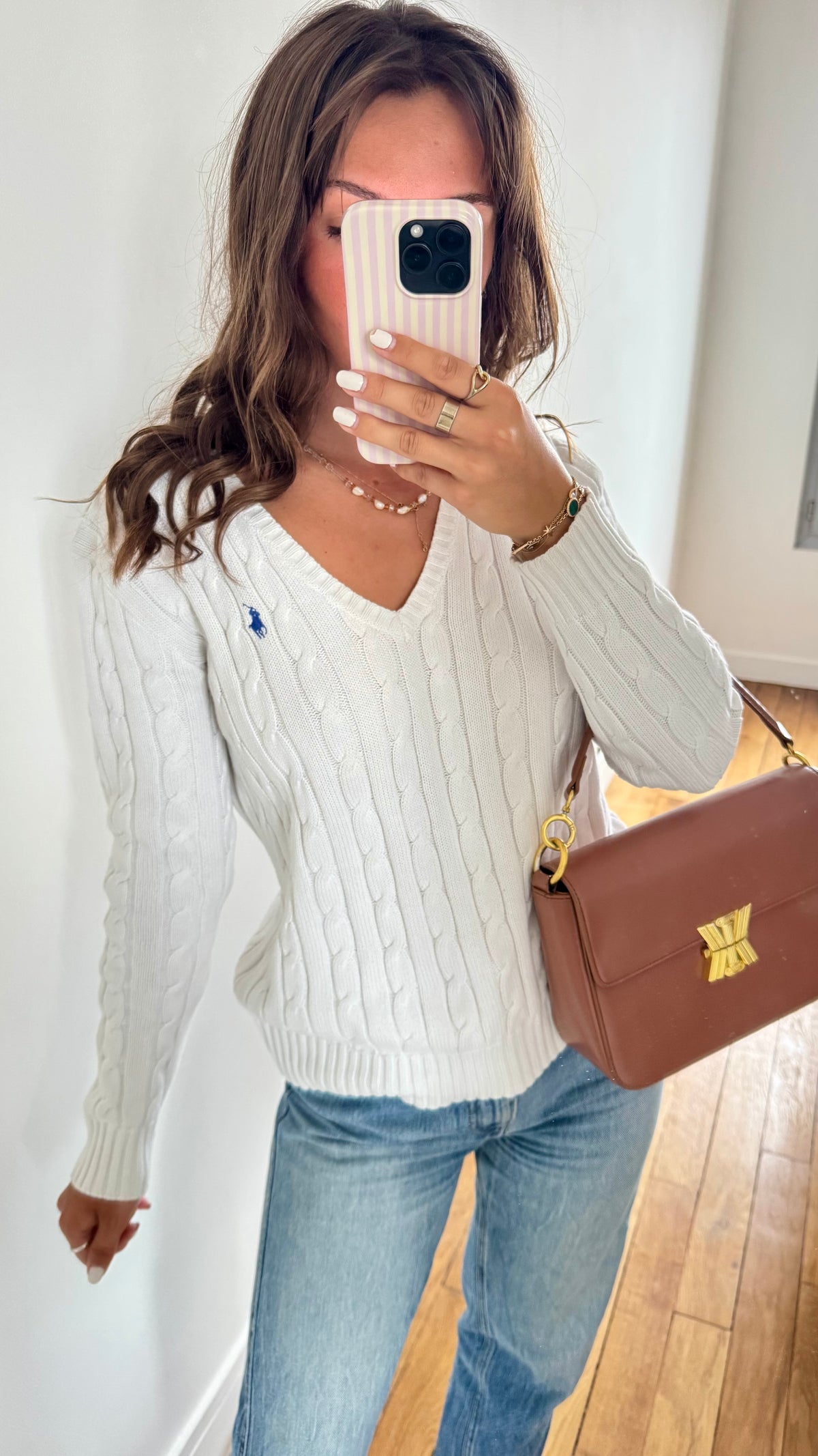 Pull col V torsadé blanc Ralph Lauren - M