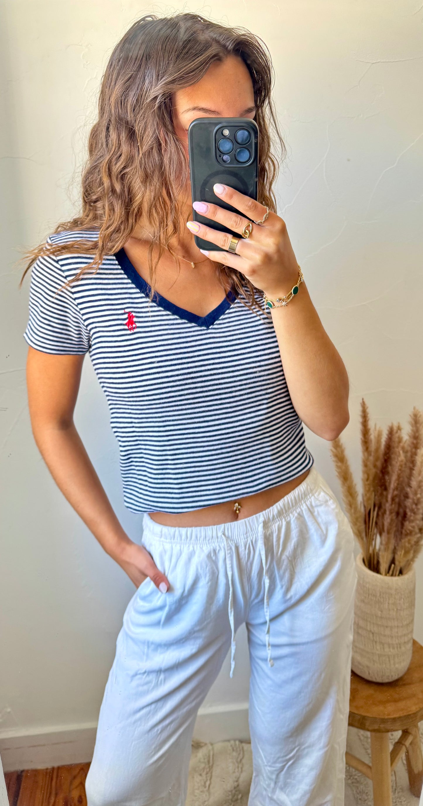 T-shirt col V rayé Ralph Lauren - S