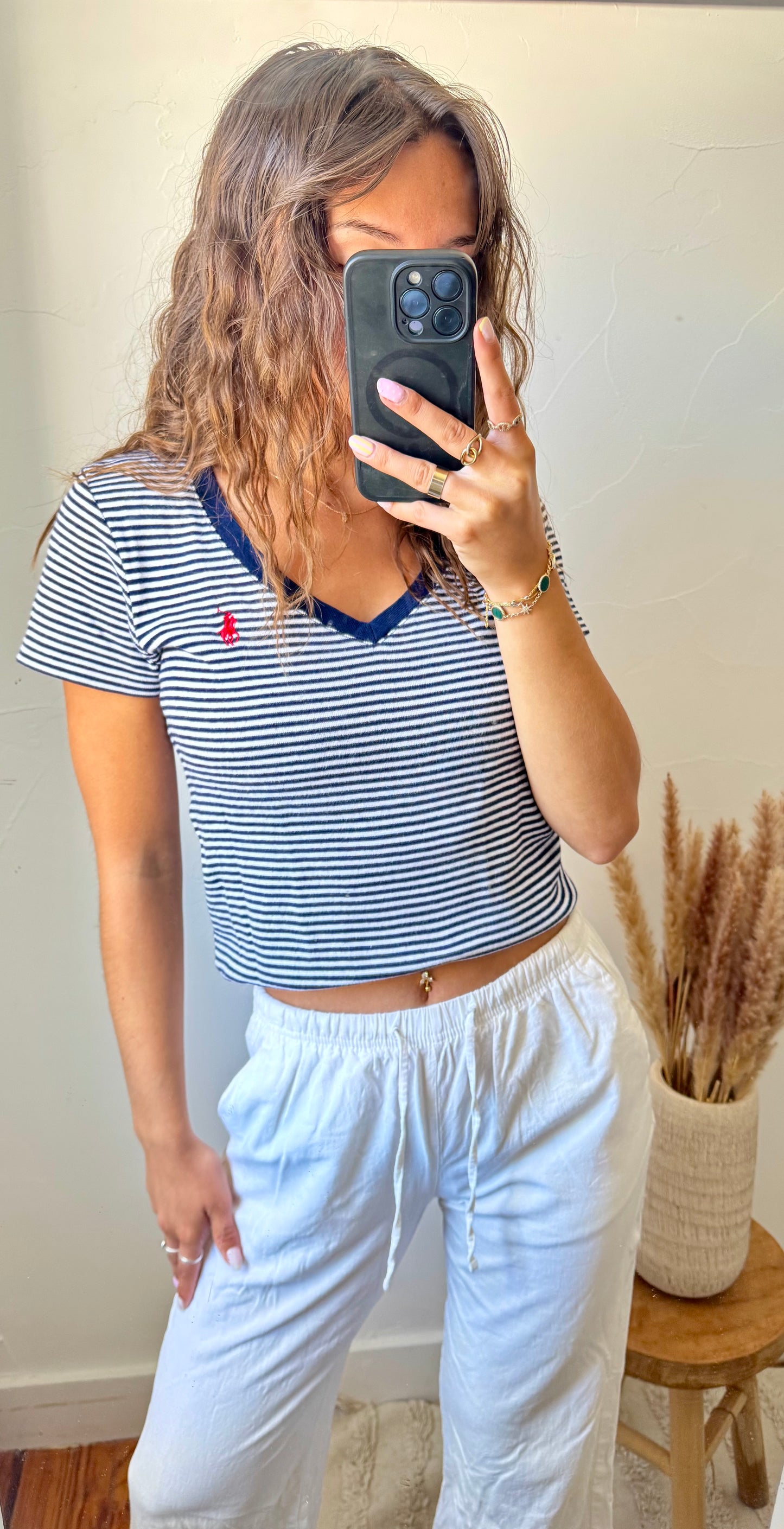T-shirt col V rayé Ralph Lauren - S