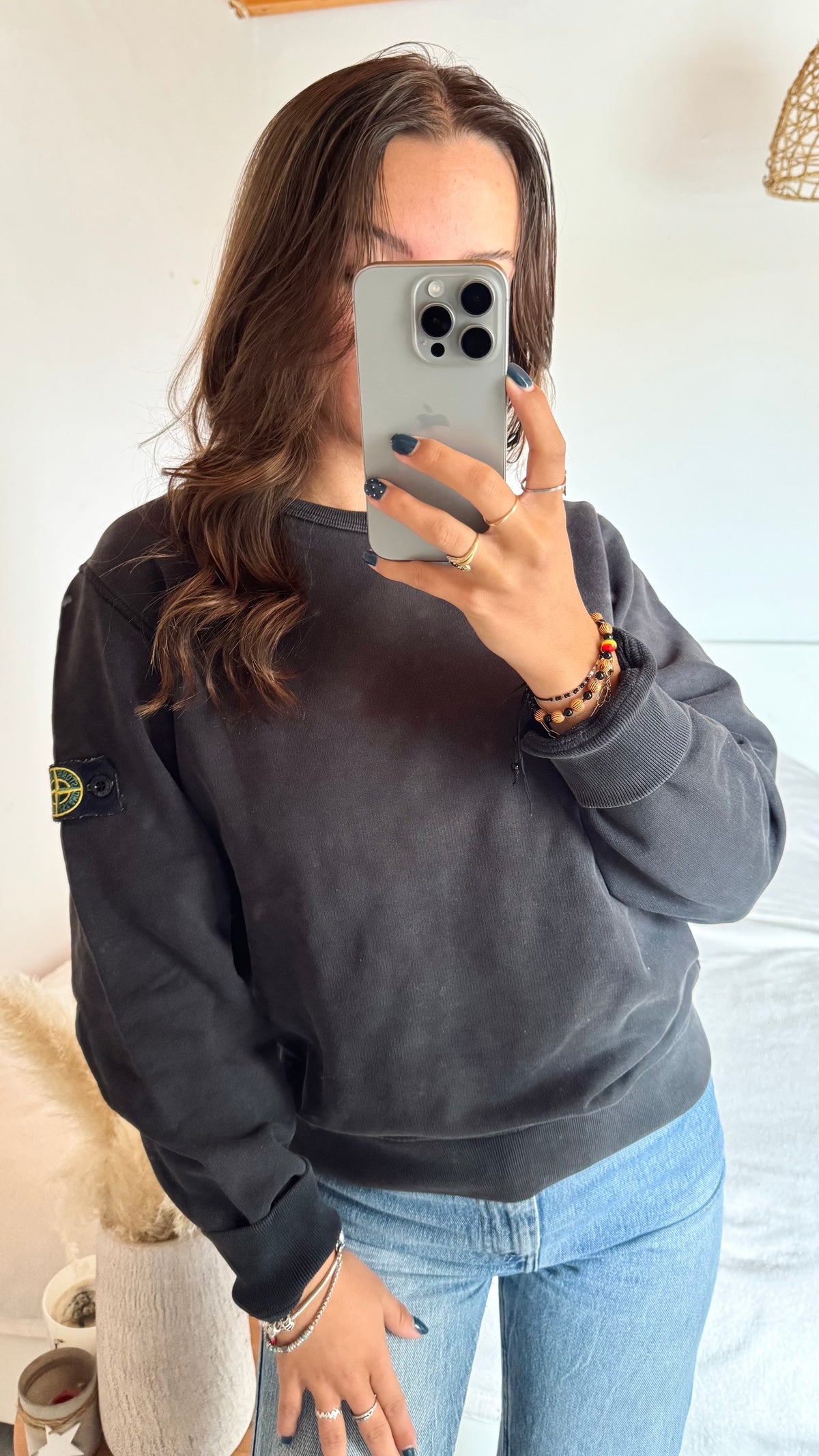 Pull col rond noir Stone Island - S