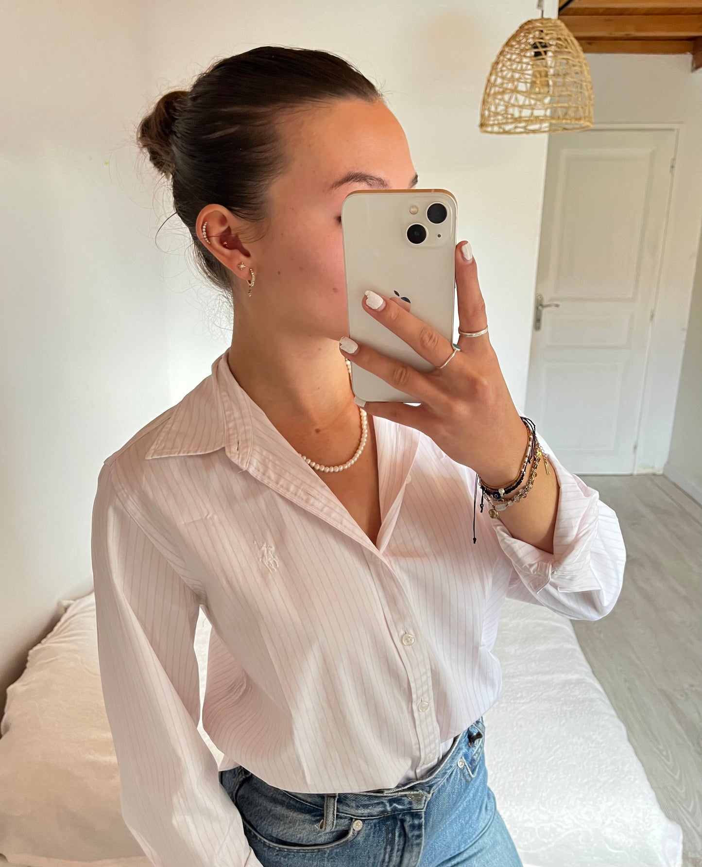 Chemise à fines rayures roses - S