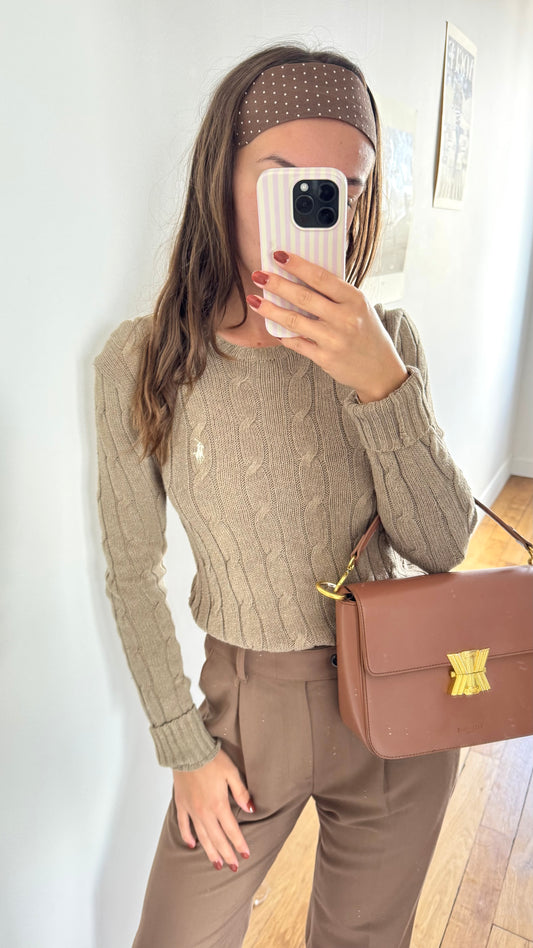 Pull col rond torsadé beige Ralph Lauren - XS/S