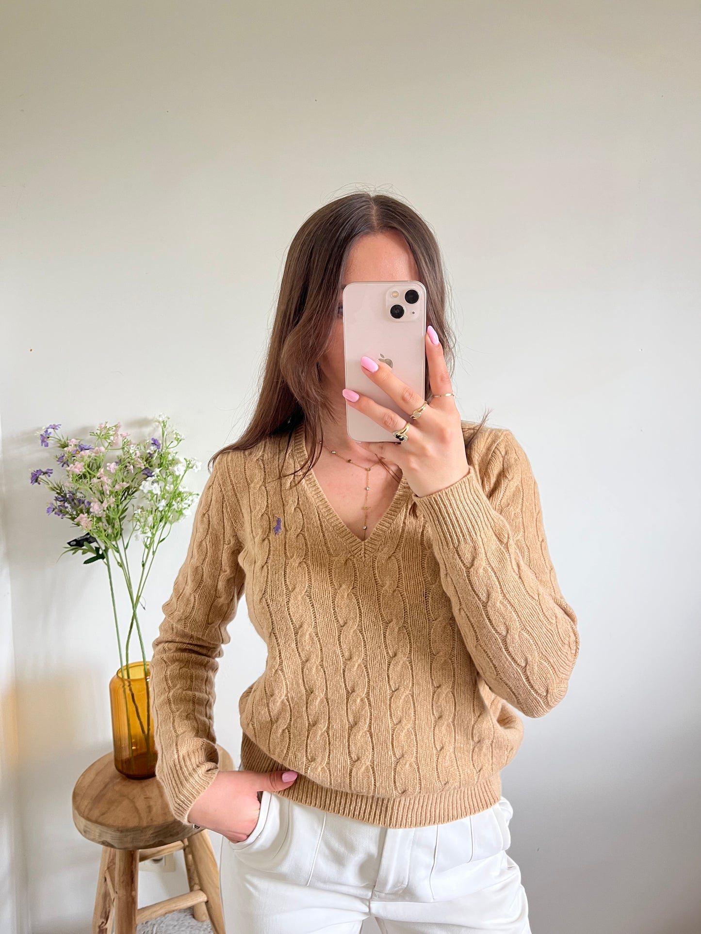 Pull torsadé beige laine & cachemire Ralph Lauren - S