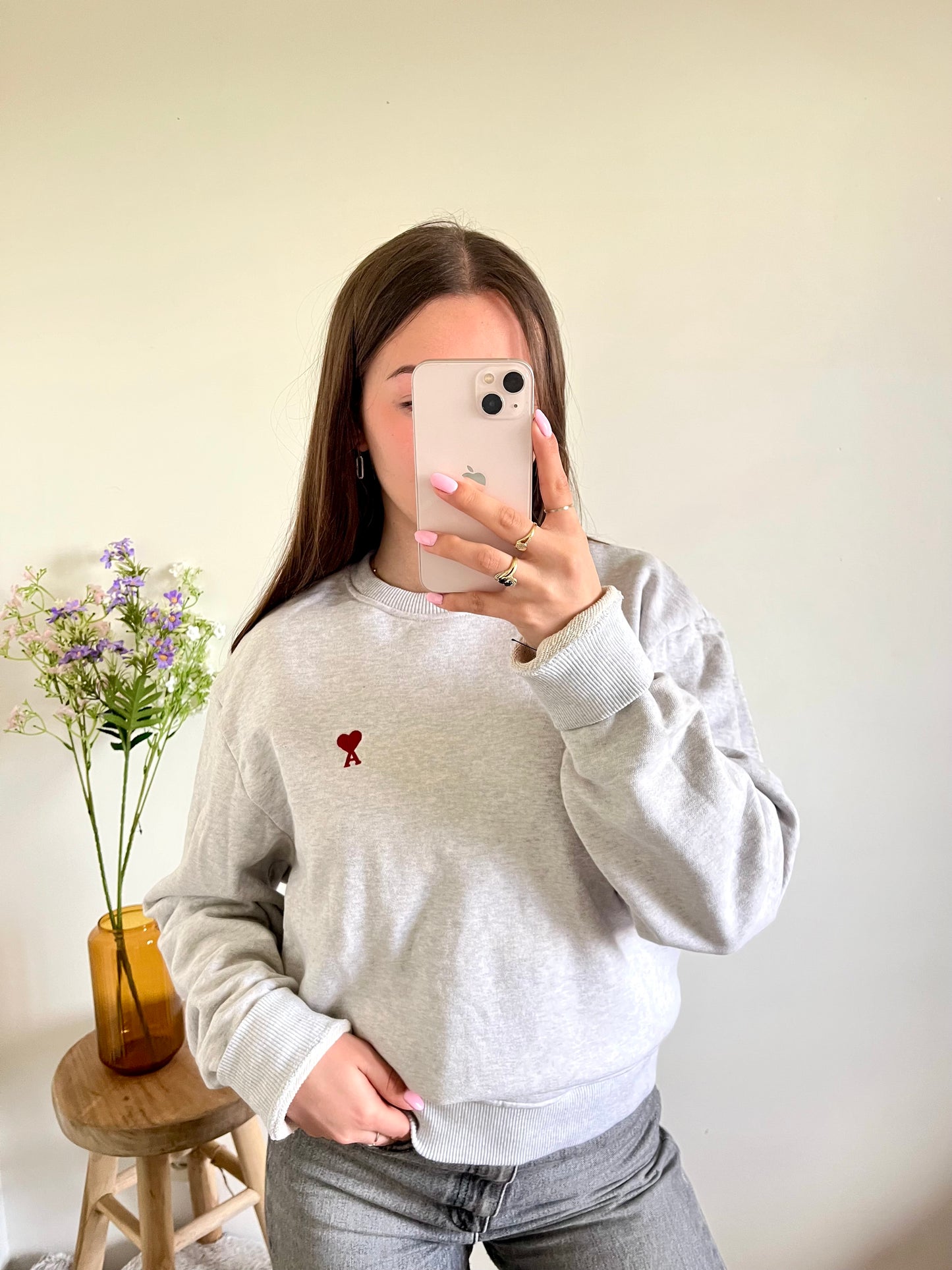 Pull col rond gris Ami Paris - L