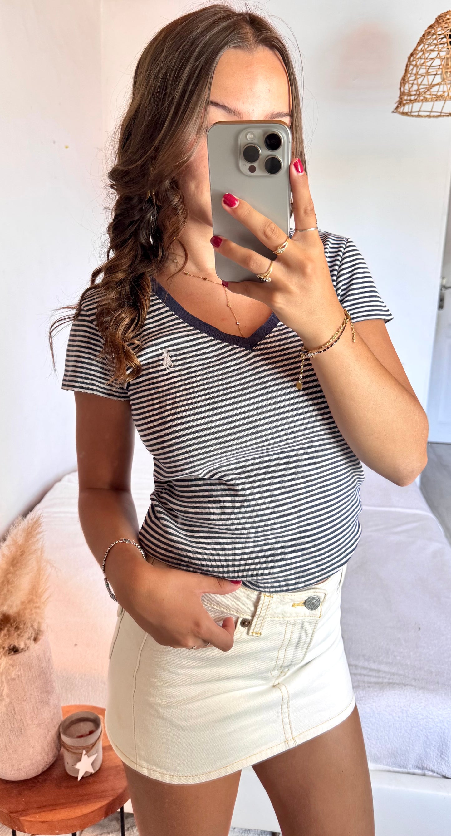 T-shirt rayé col V Ralph Lauren - S