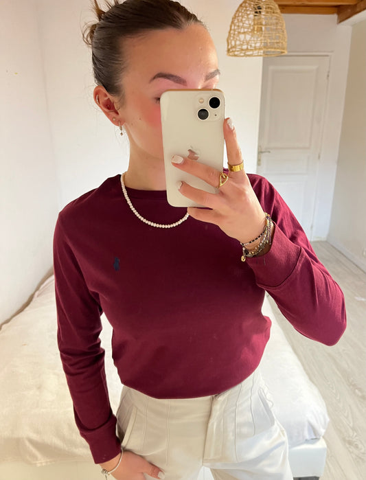 Pull col rond bordeaux Ralph Lauren - XS