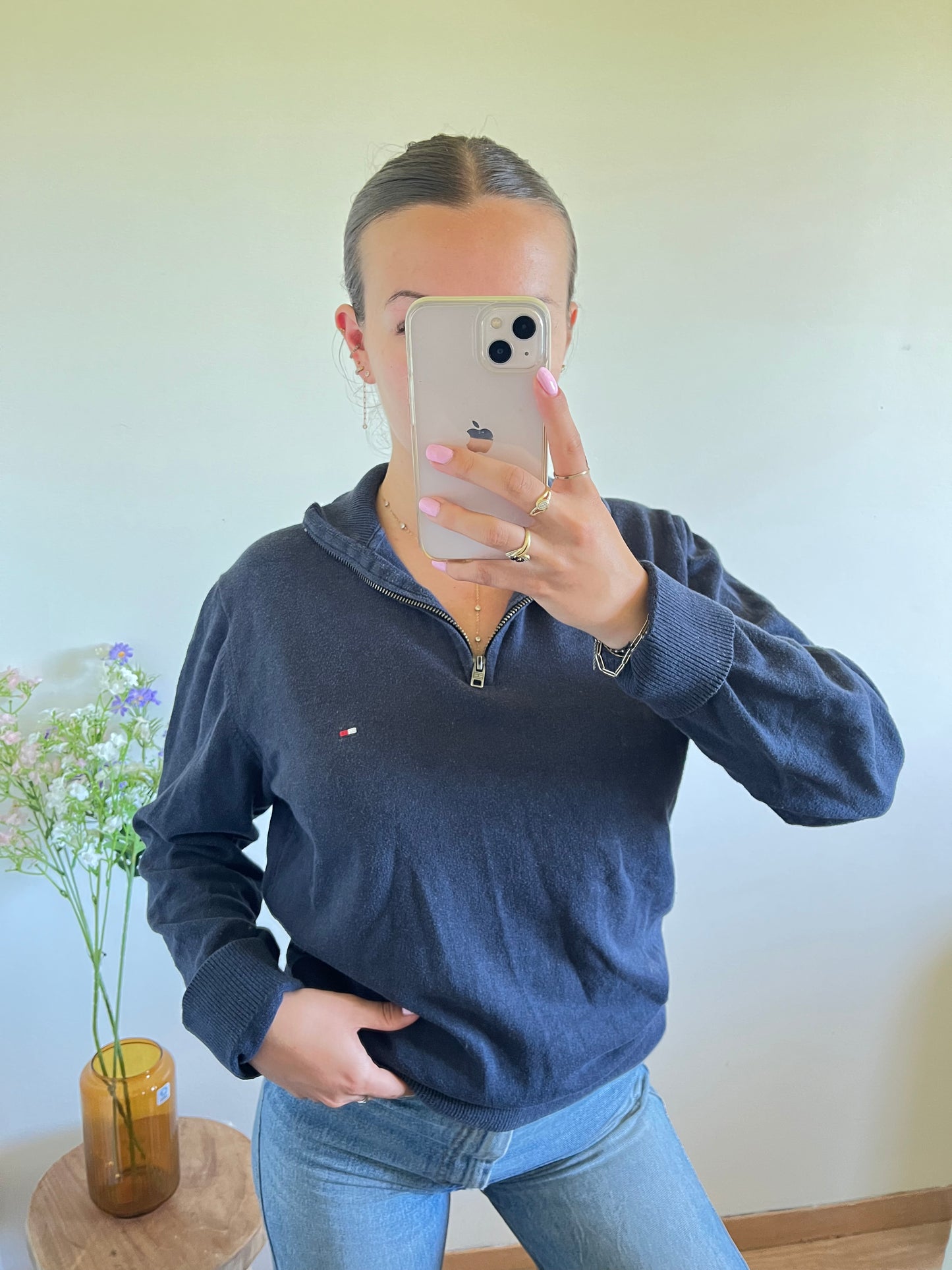 Pull demi-zip bleu marine Tommy Hilfiger - M