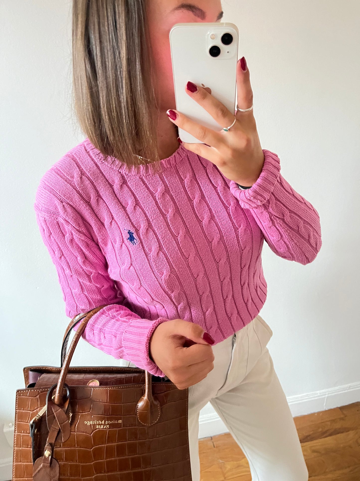 Pull torsadé rose Ralph Lauren - M